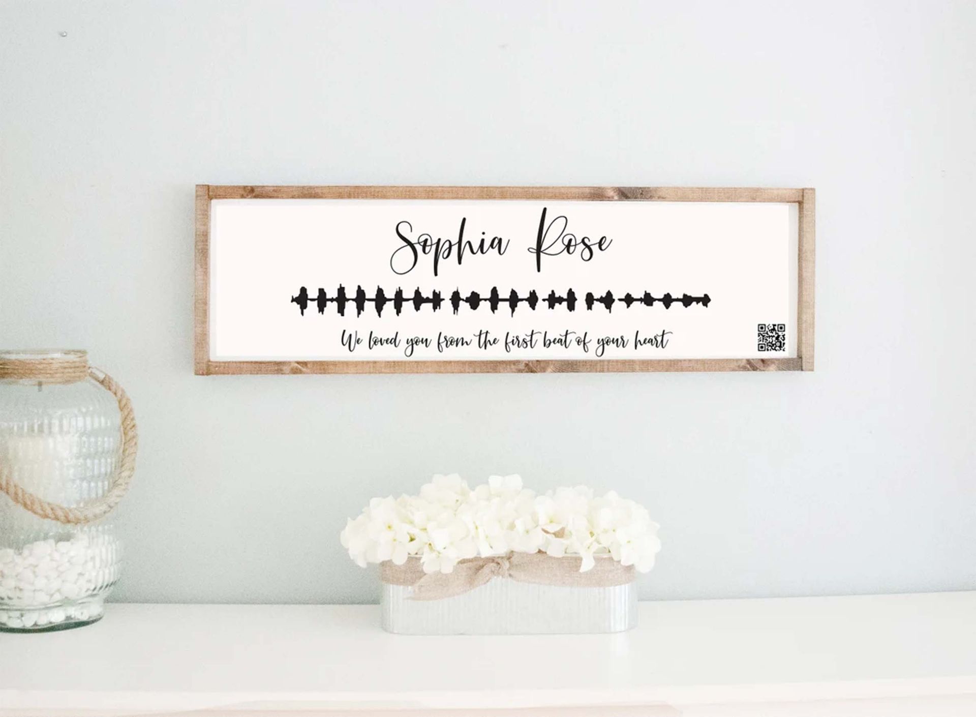 Personalized Soundwave With Qr Code Framed Wood Sign, Custom Voice Recording Art 2
