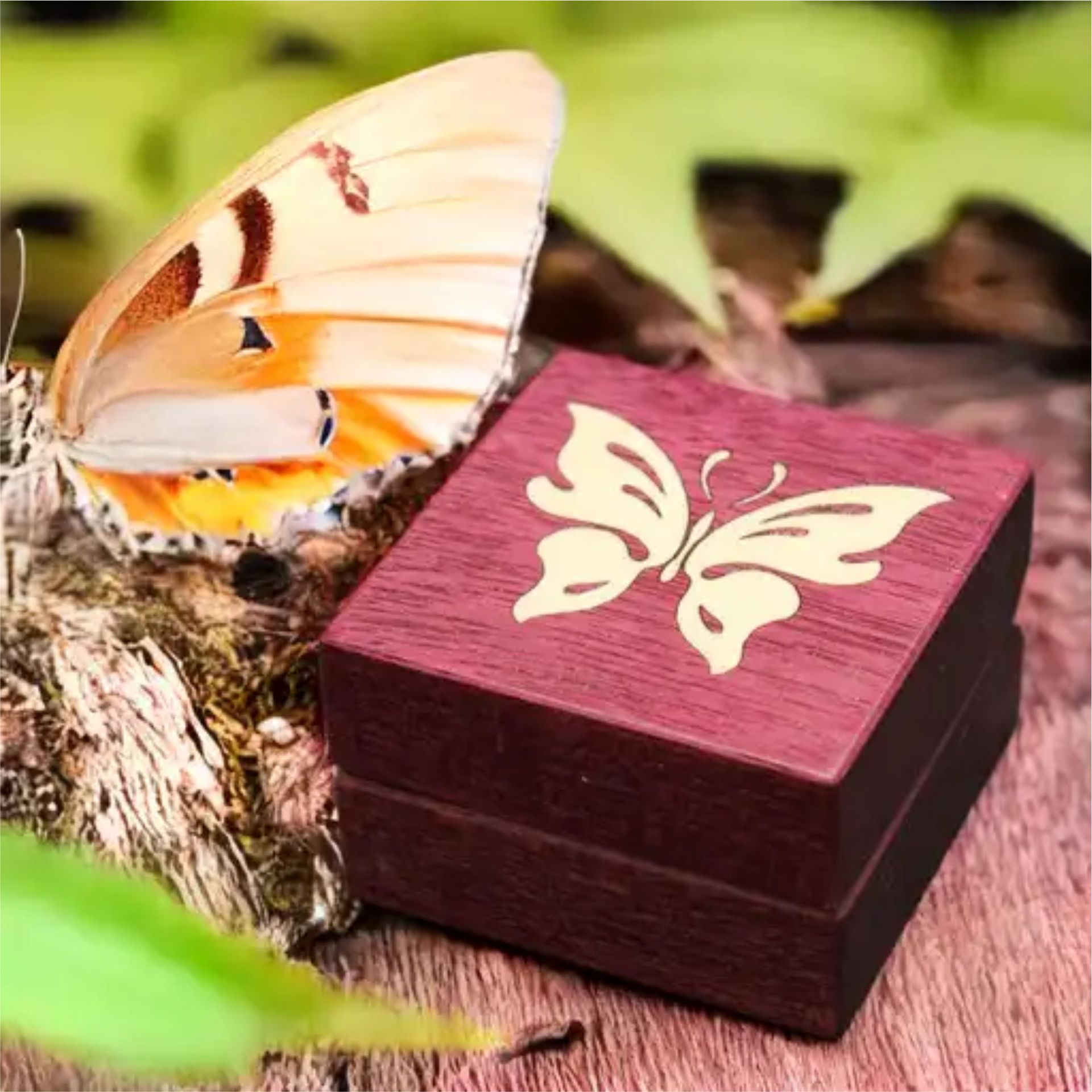 Inlaid Engagement Ring Box With Butterfly. Rb-13. Free Shipping And Engraving.