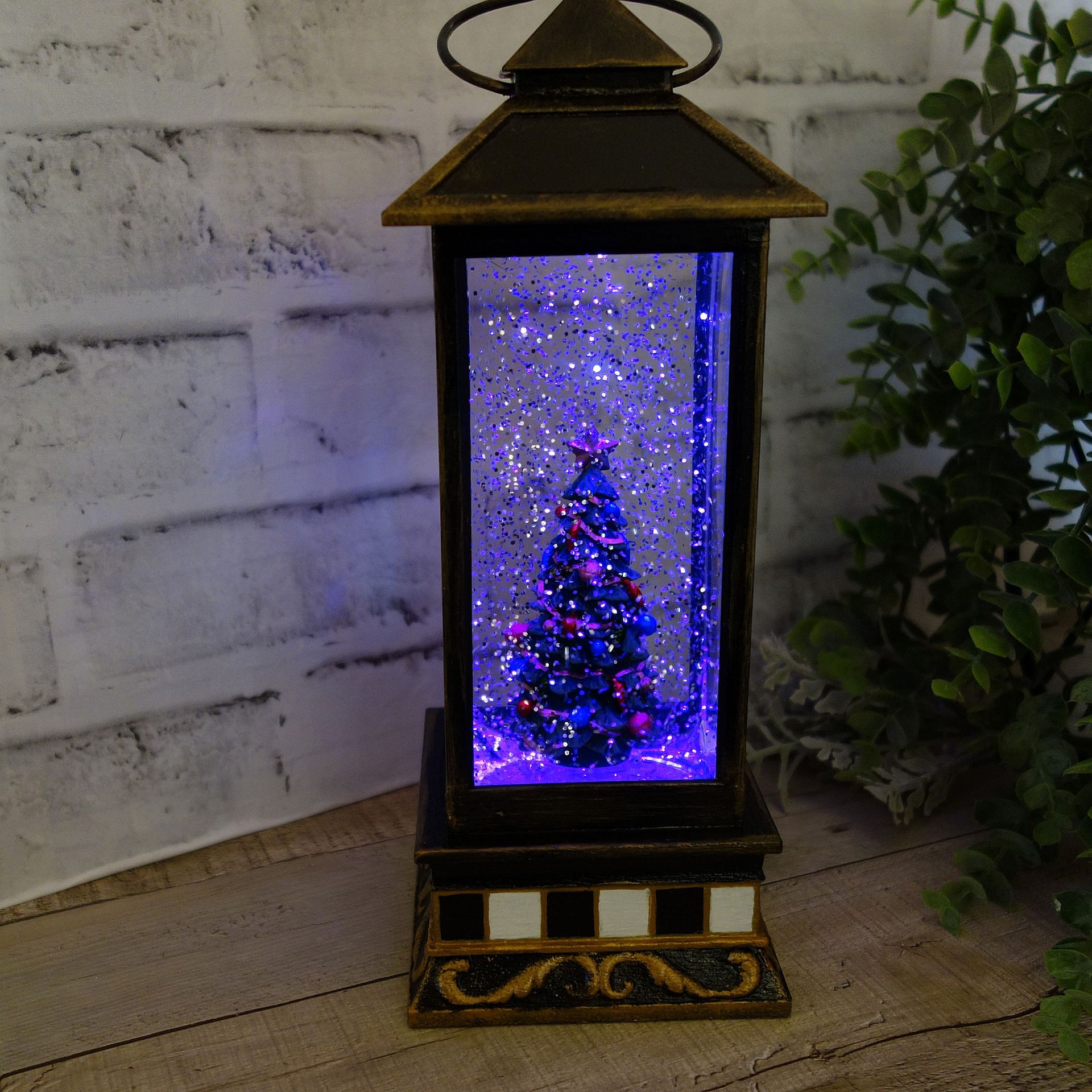 Christmas Snow Lantern Vintage Snow Globe Checked Christmas Decor 2 