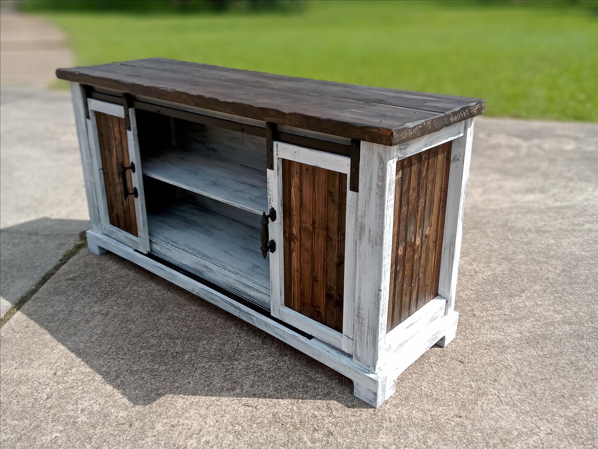 Handmade Tv Console Storage Cabinet Sliding Doors Perfect For Tv Up To 8ft Long Tv Stand 3