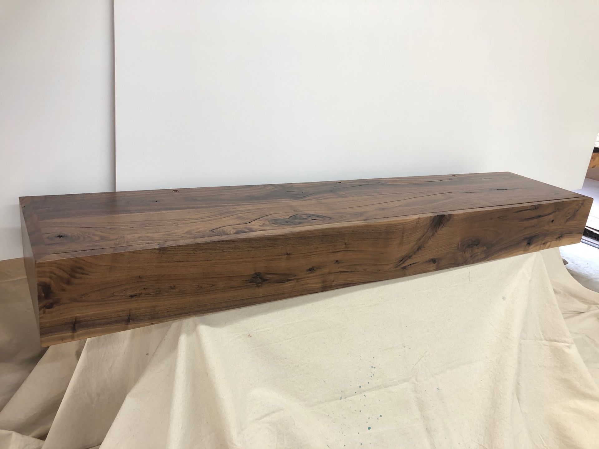 Hidden Storage Mantel, Knotted Walnut Fireplace Mantel With Drop Front Media Storage 5