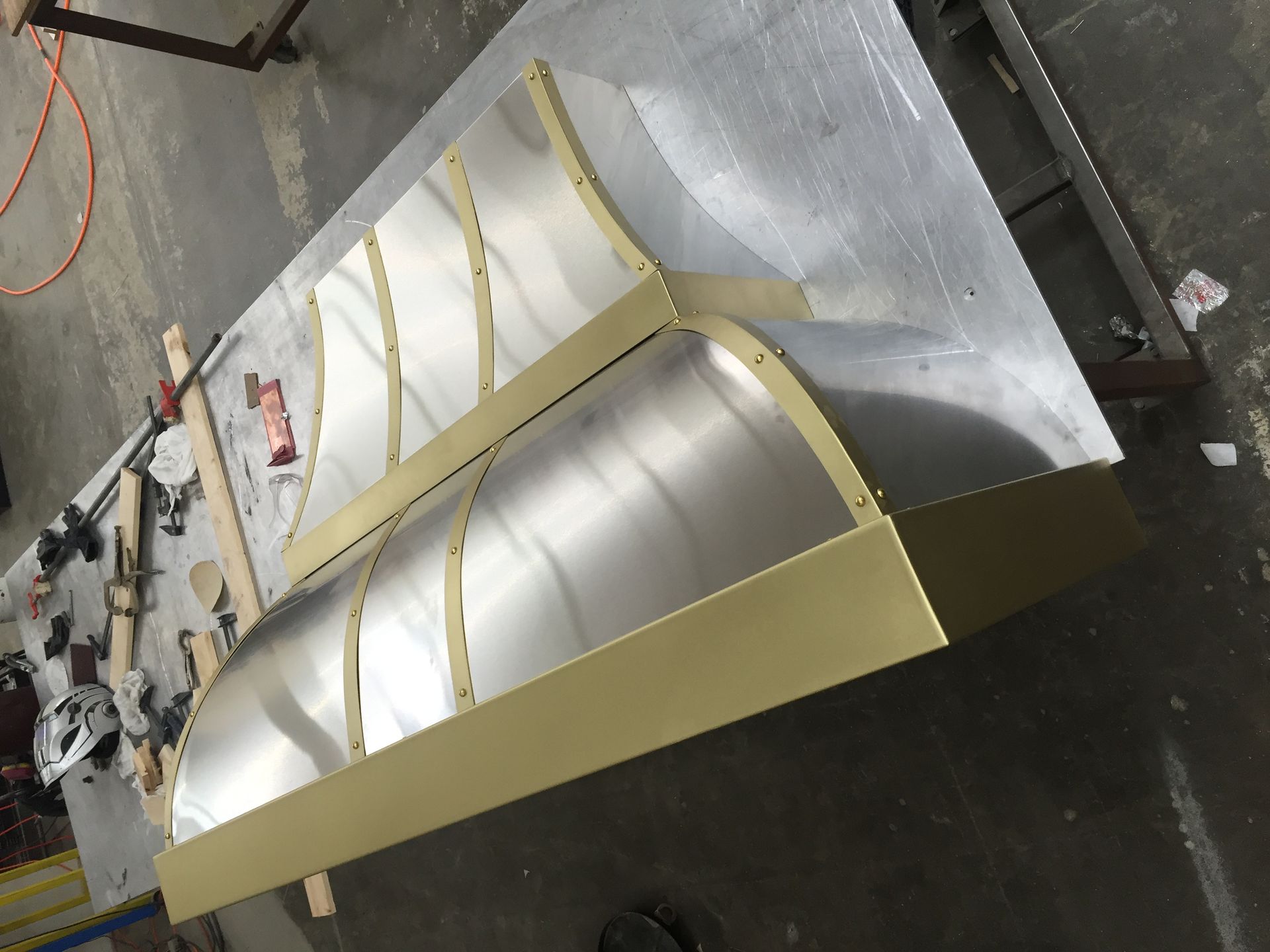 #27 Custom Stainless Steel Range Hood With Straps Double Decker 3