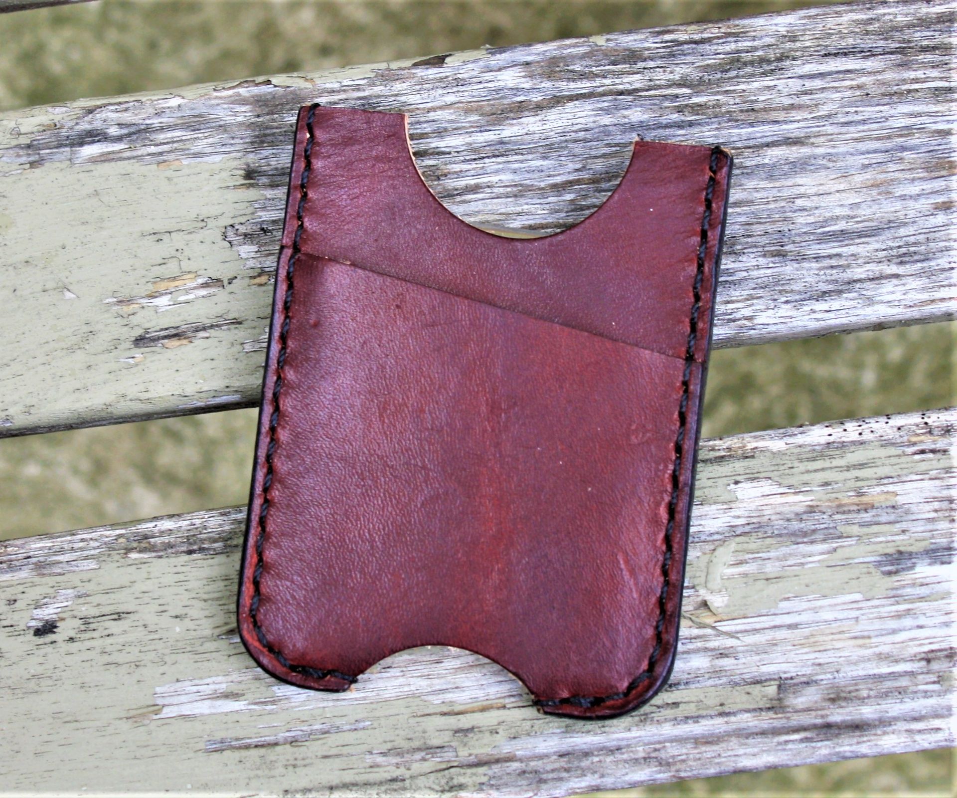 Handmade Leather Minimalist Wallet Minus Wickett And Craig Burgundy Harness Money Clip 2