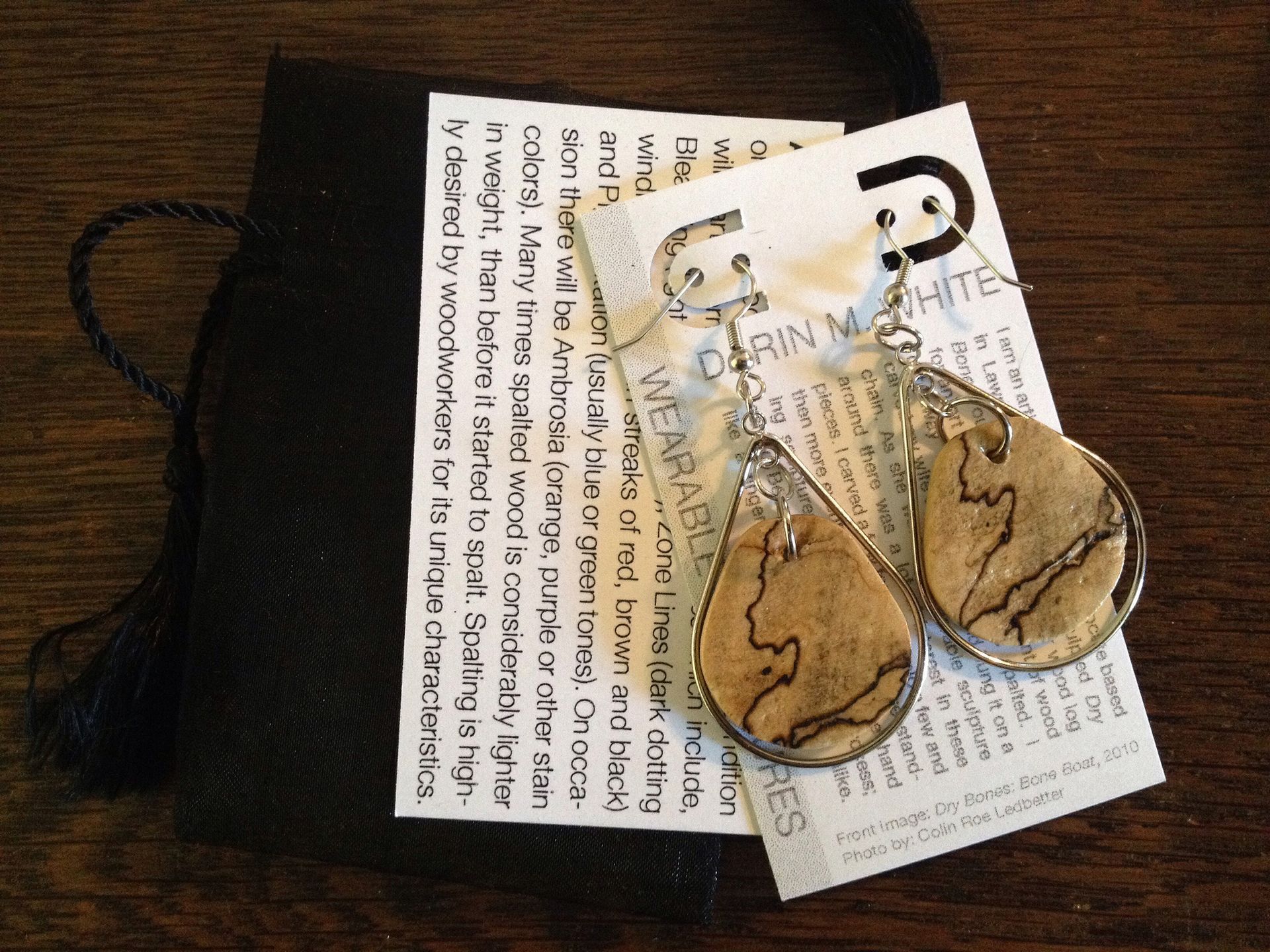 Spalted Maple Wearable Sculpture Earrings With Sterling Silver 4