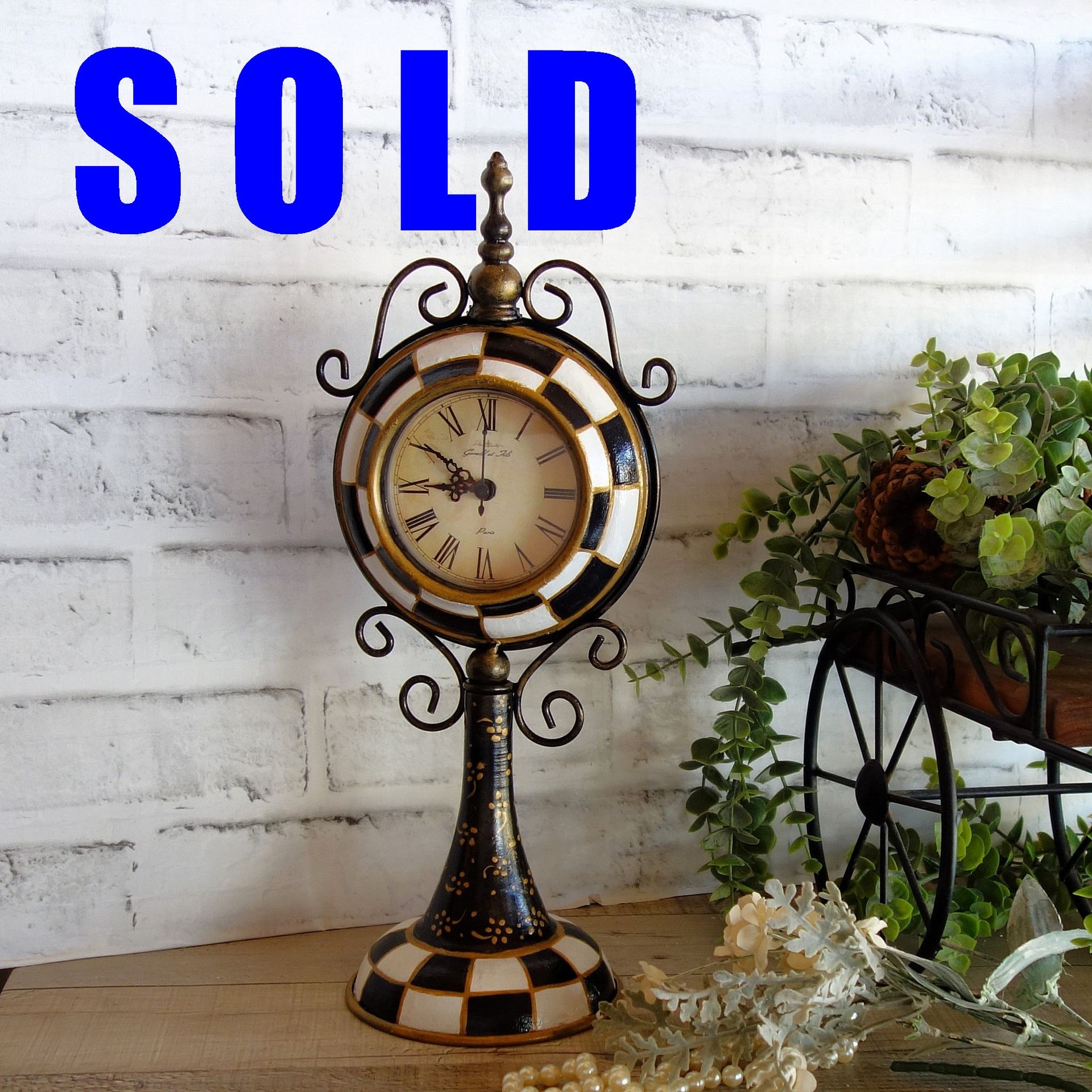 Courtly Clock Hand Painted Black And White Checks Clock Whimsy Checked Clock 1 