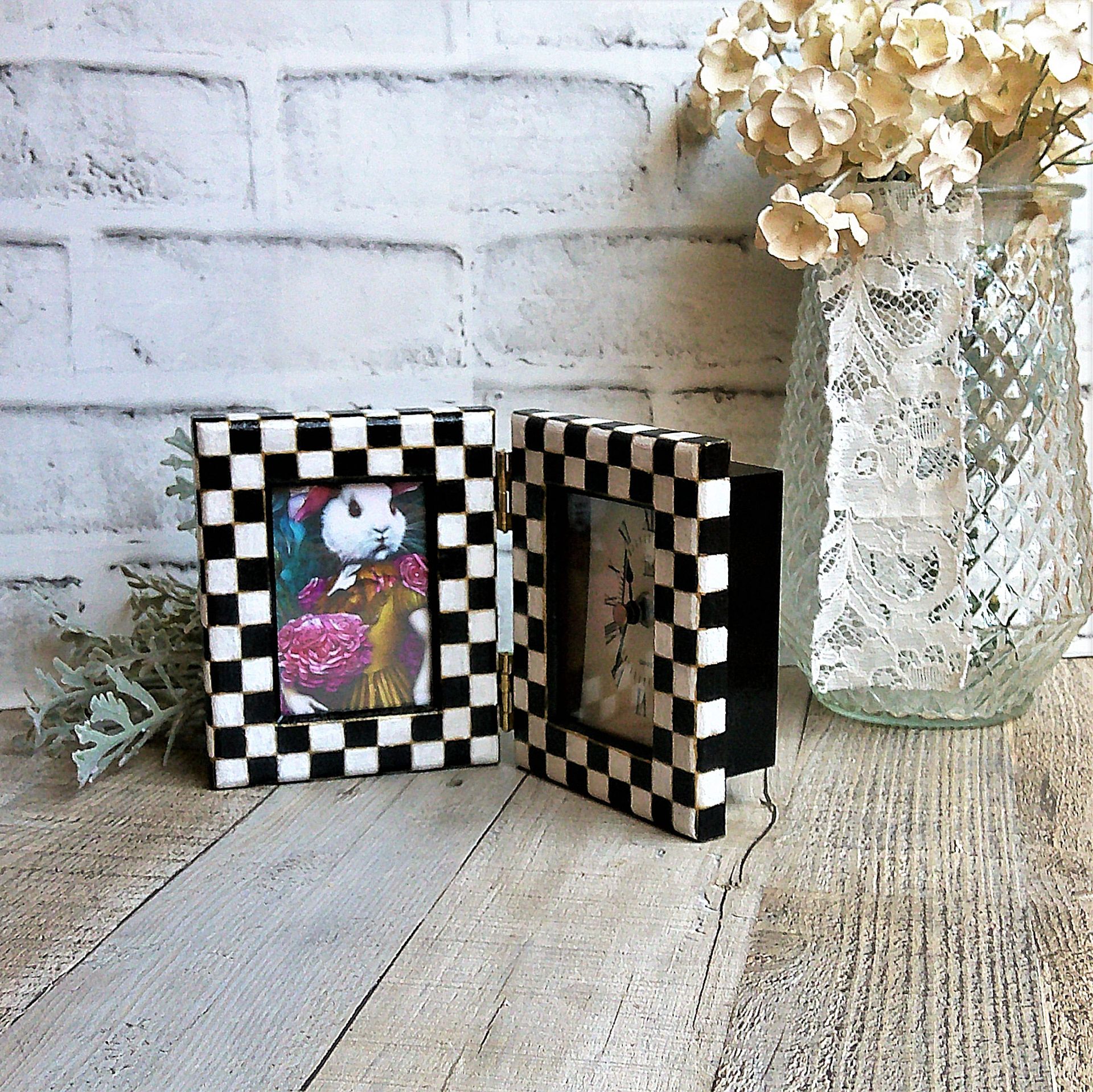 Hand Painted Checks Picture Frame Clock Whimsical Check Decor Buffalo Check 6 