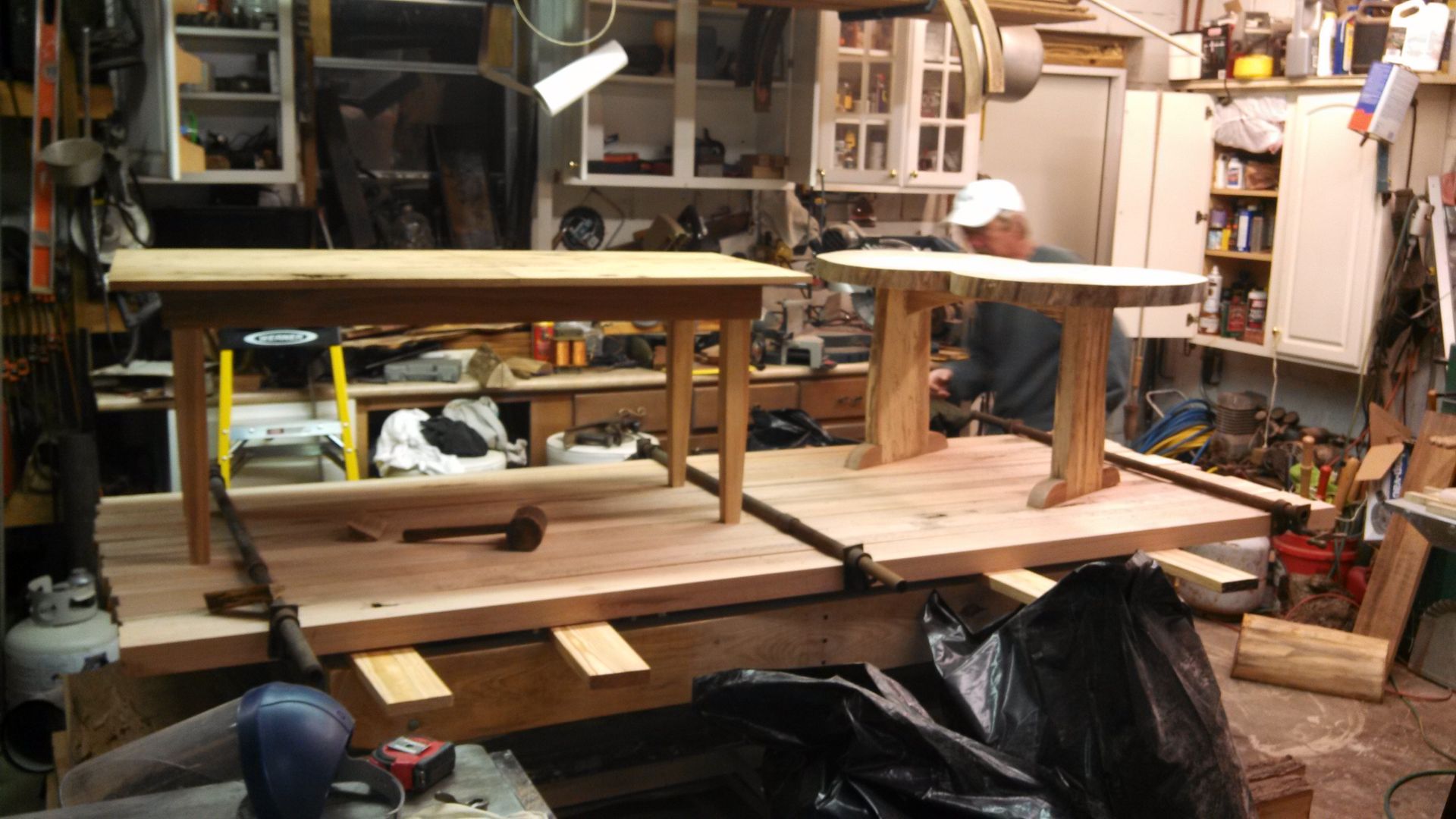 Reblaimed Flooring Top With Sweetgum Band And Tapered Oak Legs