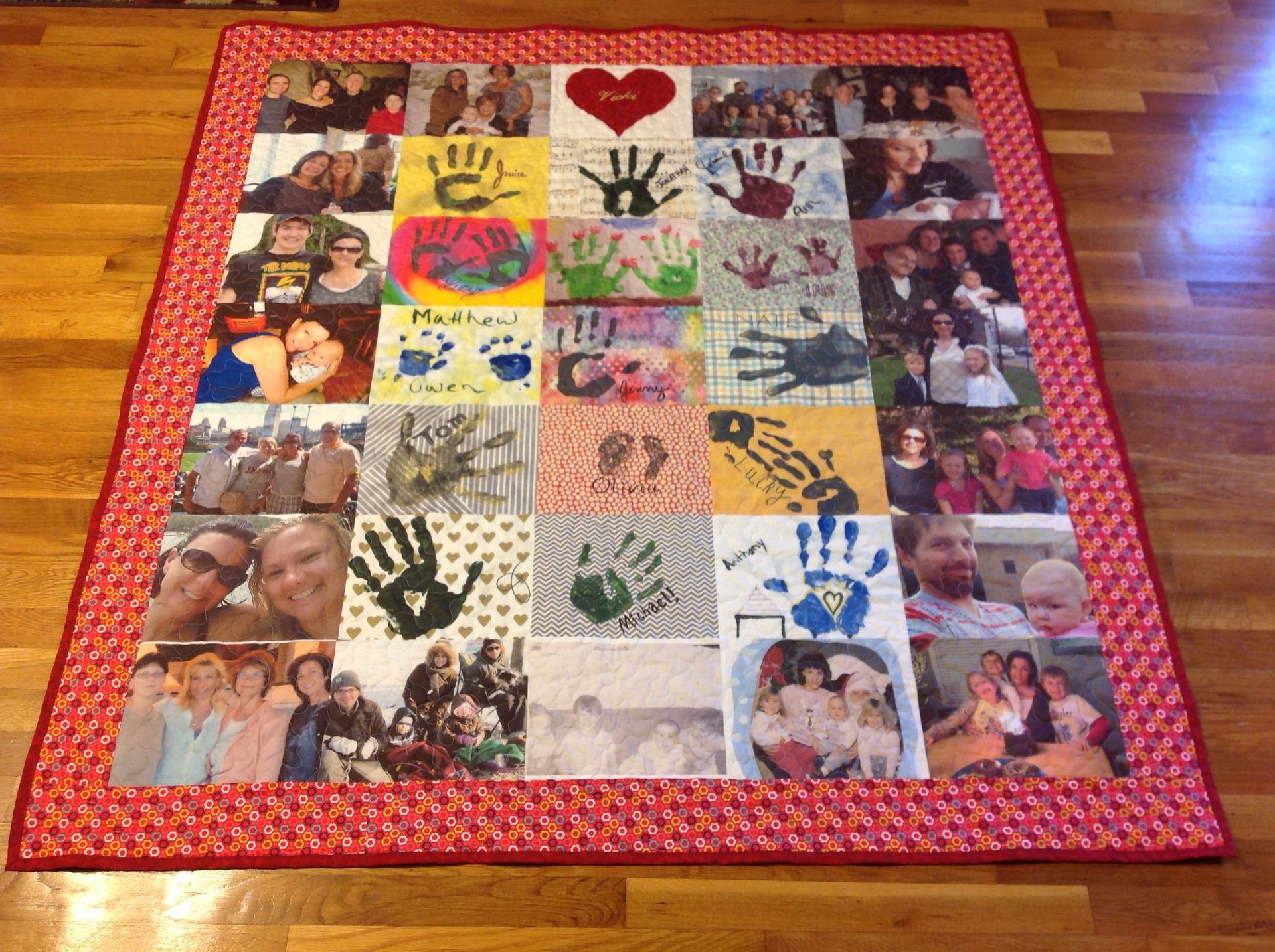Custom Handprint Photo Memory Quilt With Applique And Embroidery 1