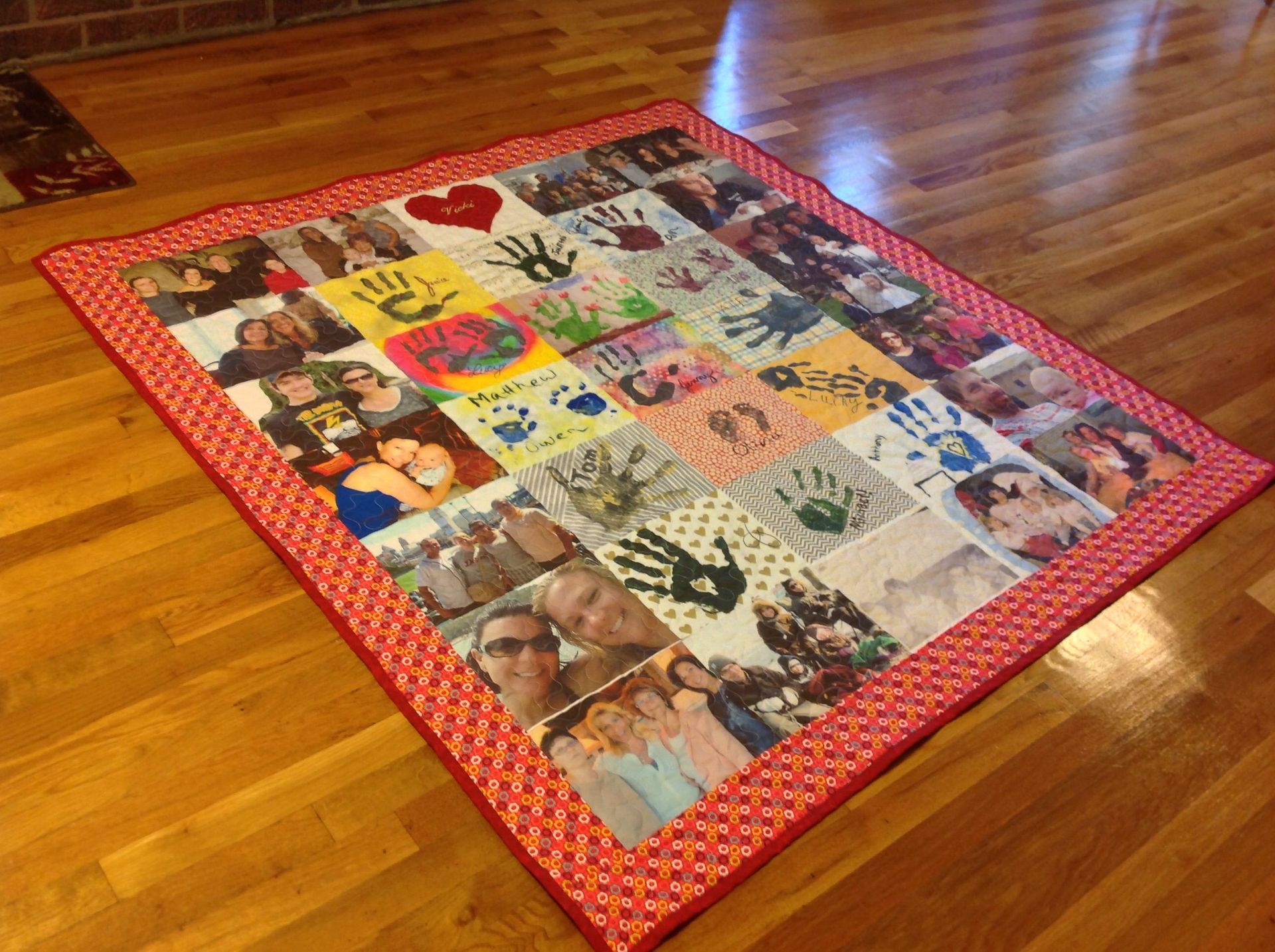 Custom Handprint Photo Memory Quilt With Applique And Embroidery 3