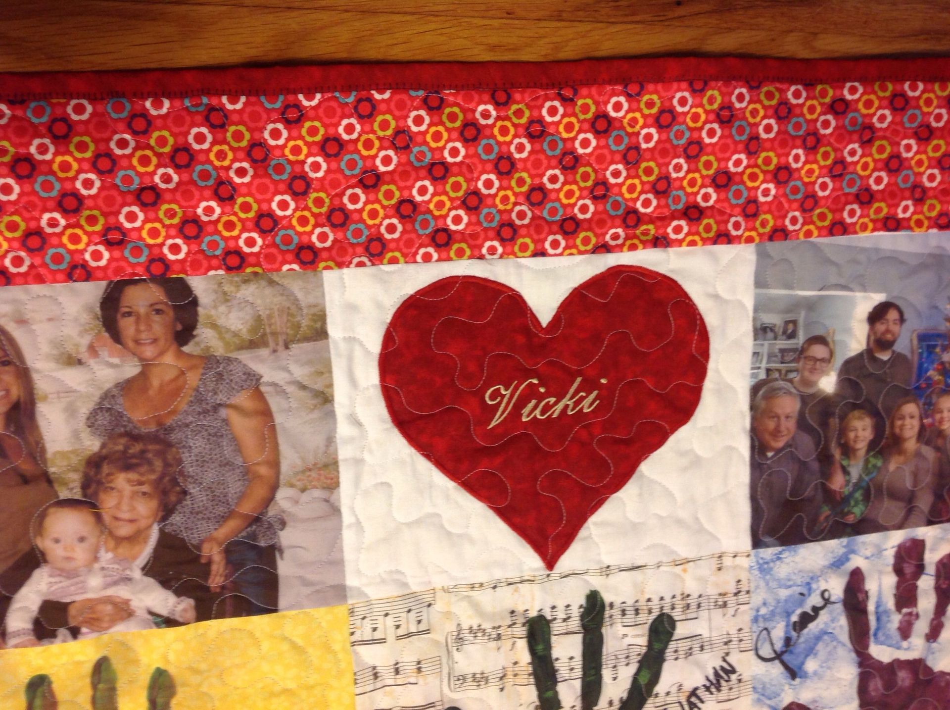 Custom Handprint Photo Memory Quilt With Applique And Embroidery 2