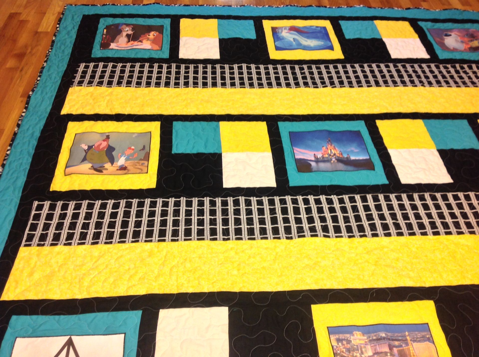 Custom Disney Classic Movie Film Strip Themed Quilt With Applique And Embroidery Work 3 