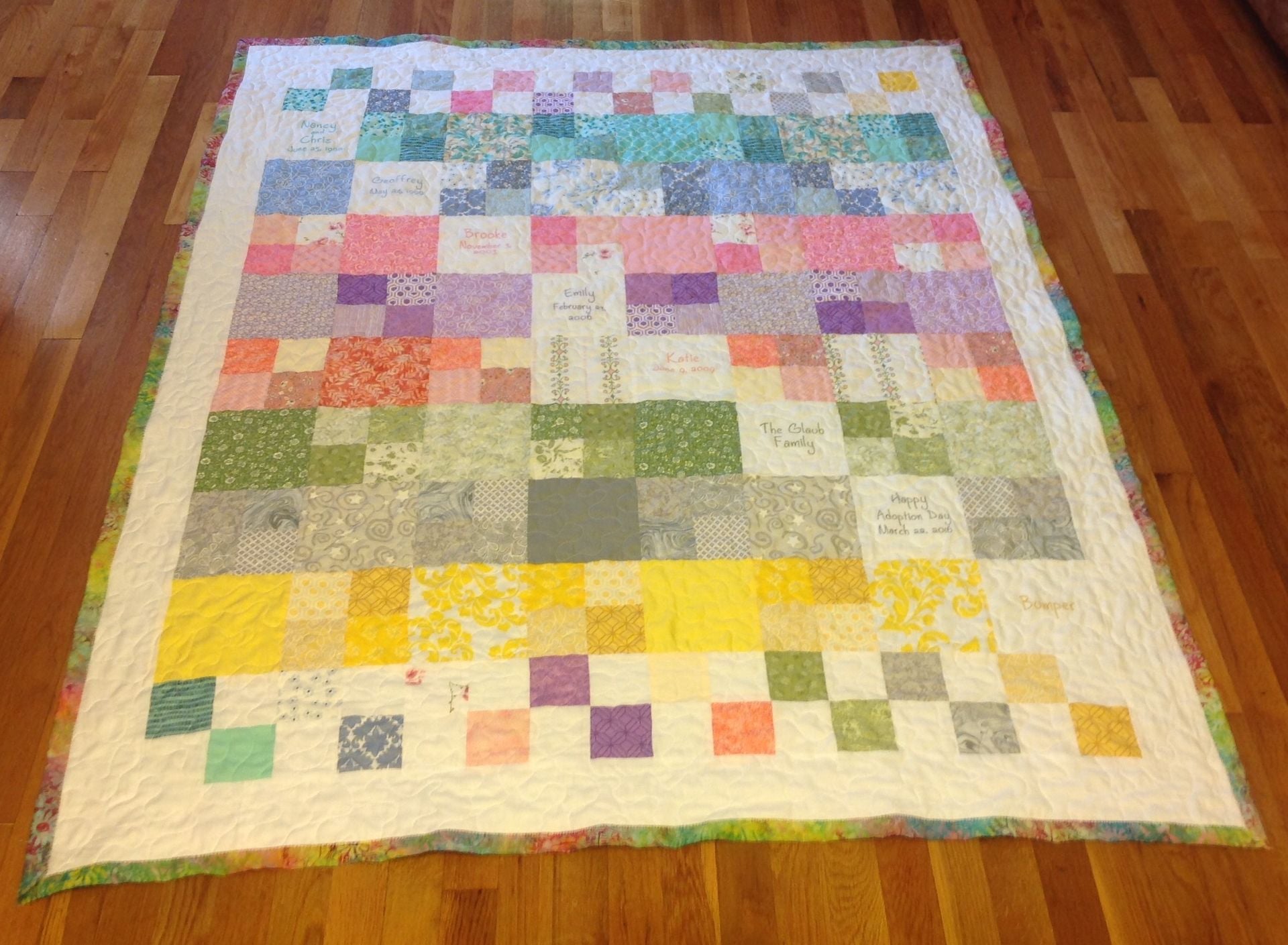 Custom Embroidered Family Tree Gradient Color Memory Quilt With Birthstones, Names And Dates 2 