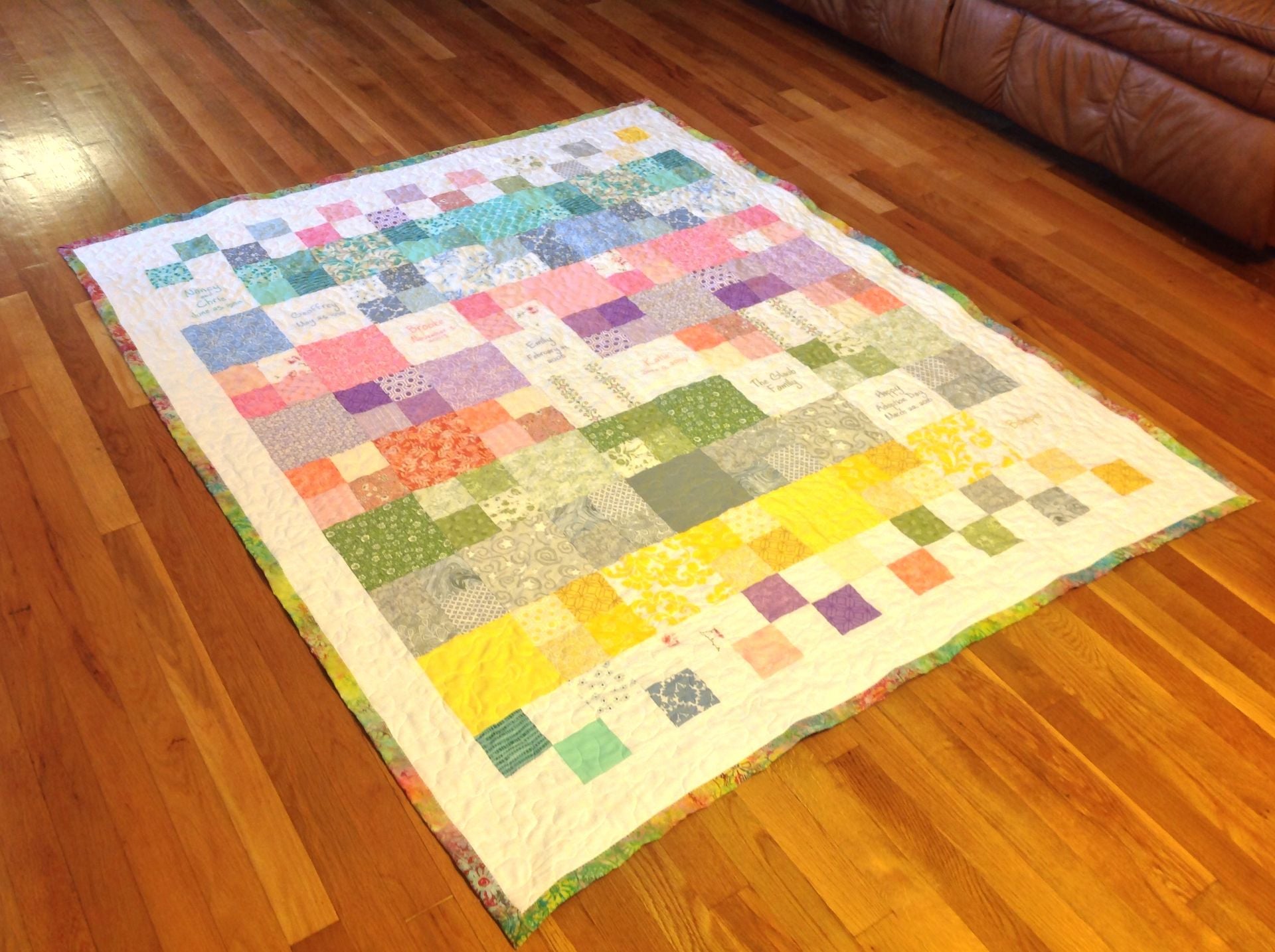 Custom Embroidered Family Tree Gradient Color Memory Quilt With Birthstones, Names And Dates 3 