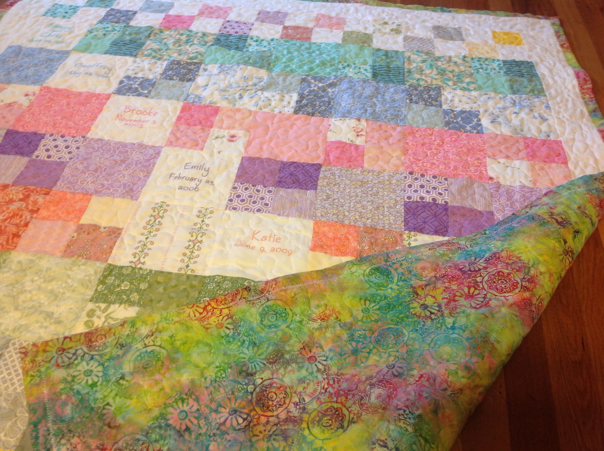 Custom Embroidered Family Tree Gradient Color Memory Quilt With Birthstones, Names And Dates 1 