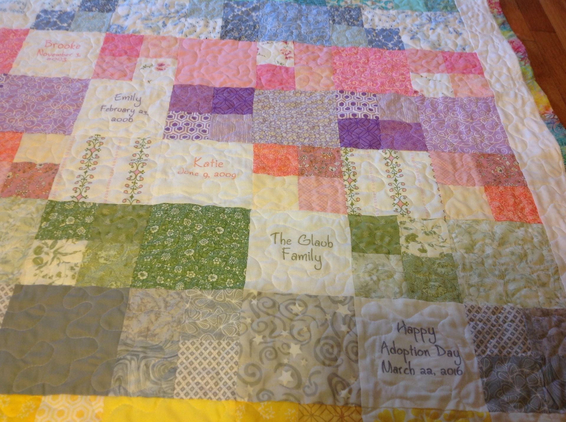 Custom Embroidered Family Tree Gradient Color Memory Quilt With Birthstones, Names And Dates 4 