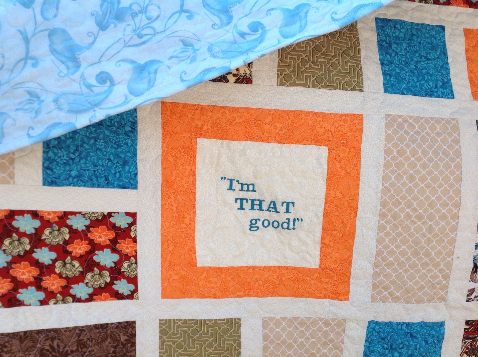 Gorgeous Custom Window Pane Embroidered Memory Quilt 3 