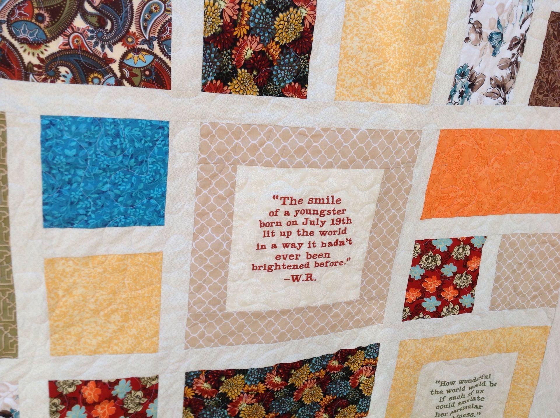 Gorgeous Custom Window Pane Embroidered Memory Quilt 4 