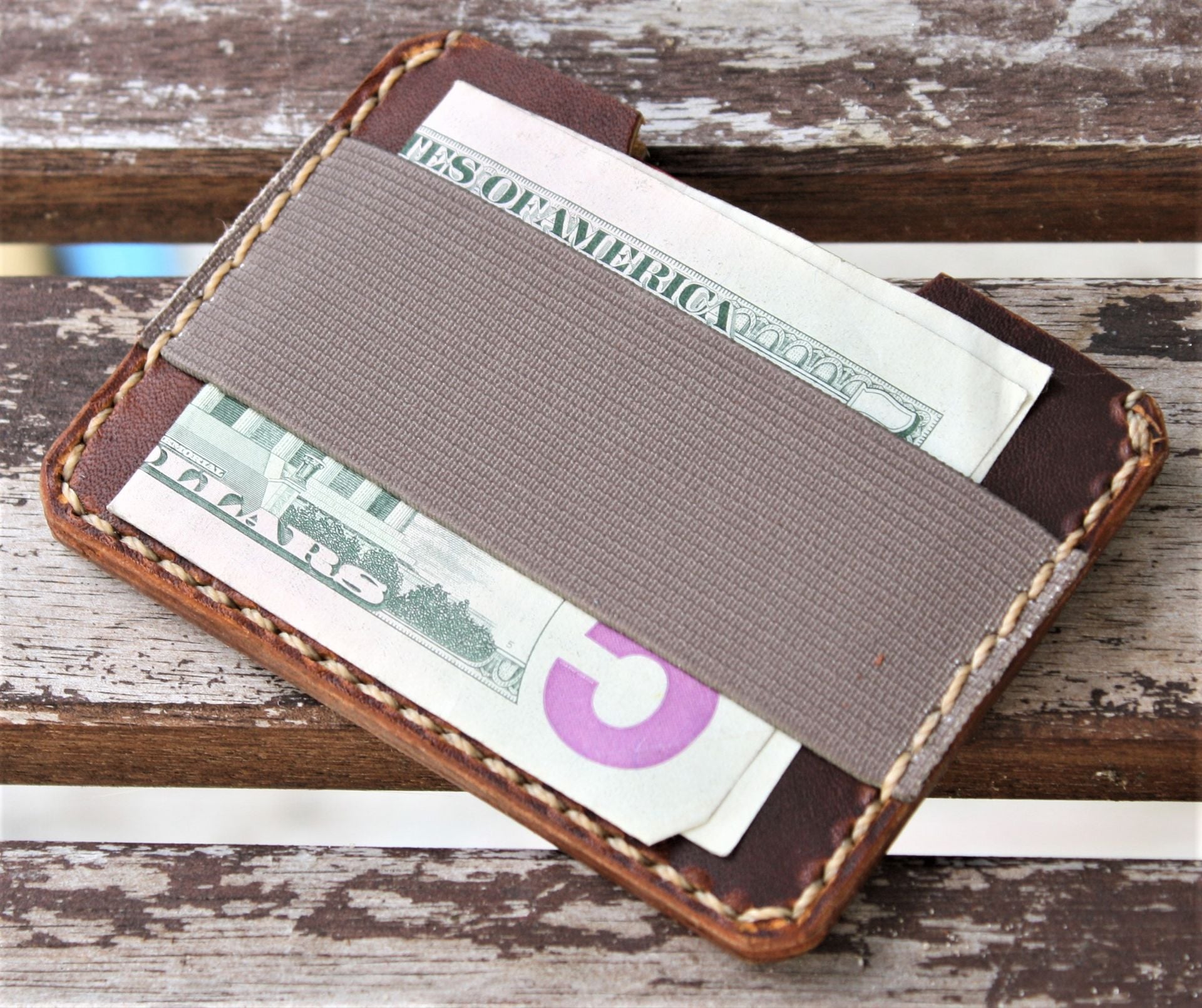 Handmade Leather Parvus Wallet Sunset Oil Tan W/ Money Band 2