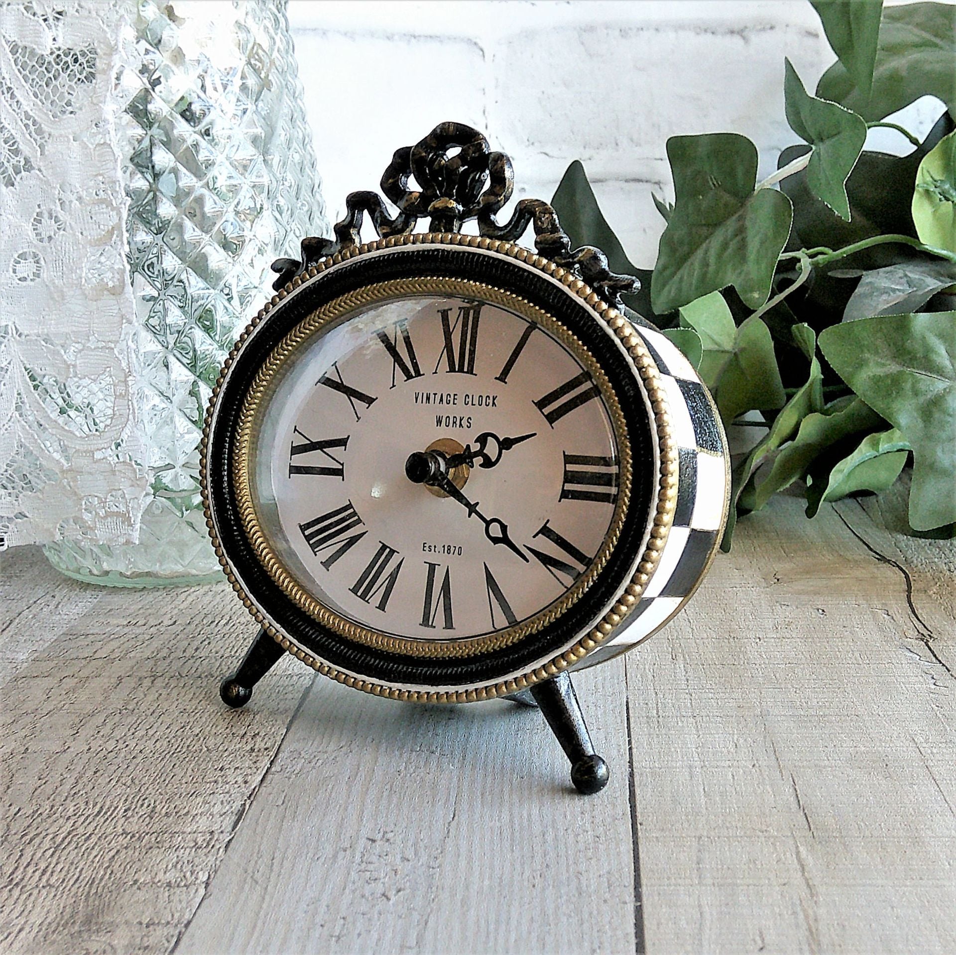 Courtly Clock Hand Painted Checks Clock Checkered Decor 5 