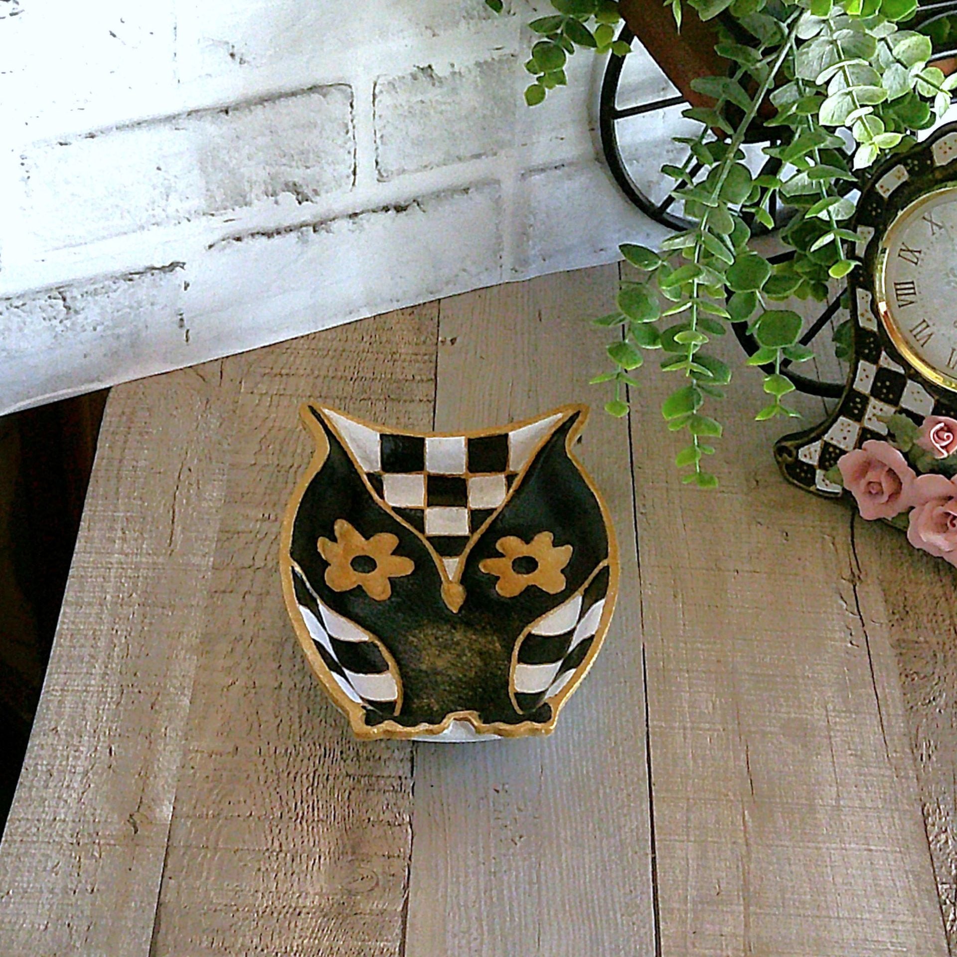 Elegant Checks Owl Decor Decorative Dish 1 
