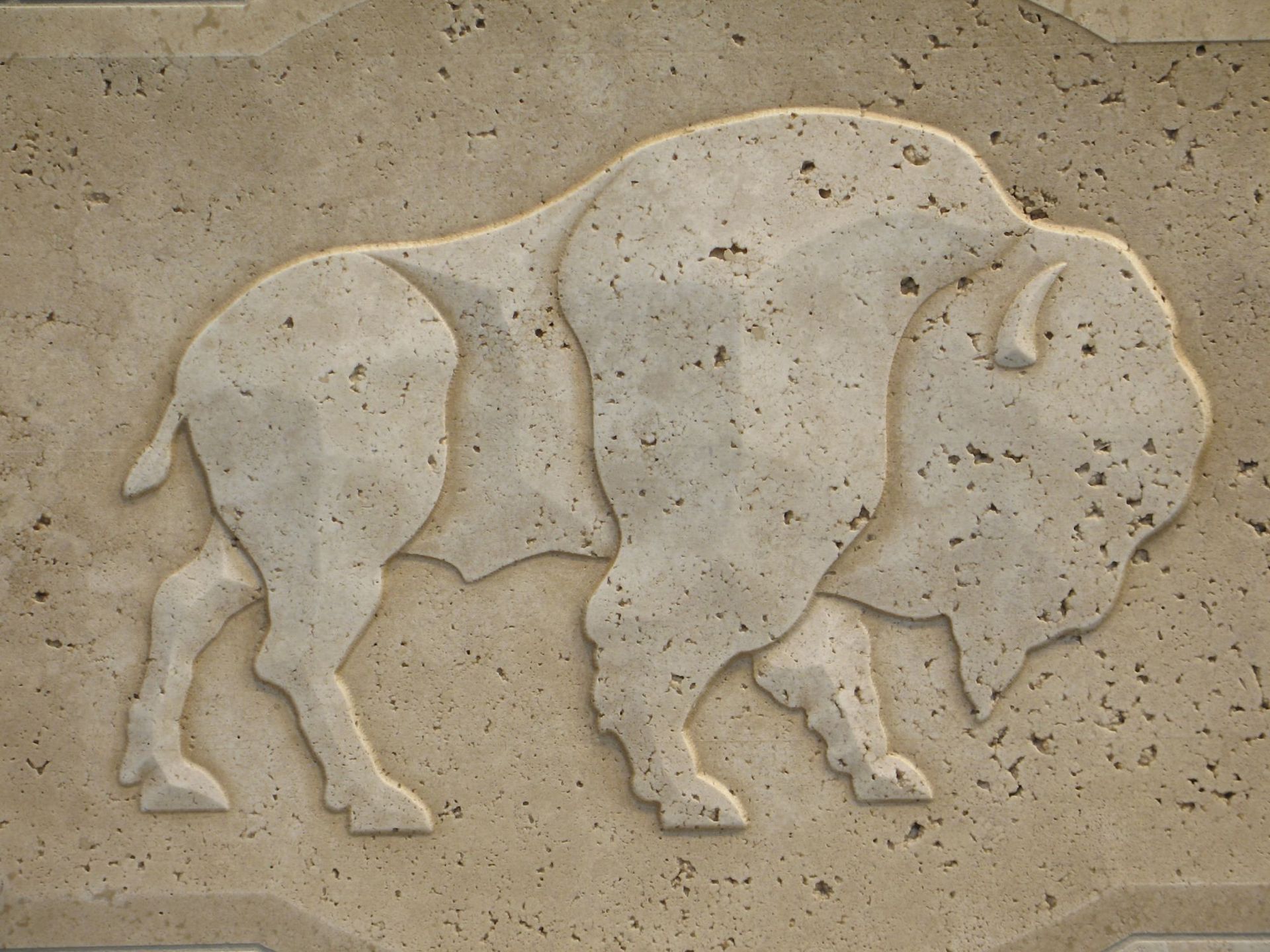 Carved Buffalo Monolithic Mosaic Tile Mural 16" X 24" 4