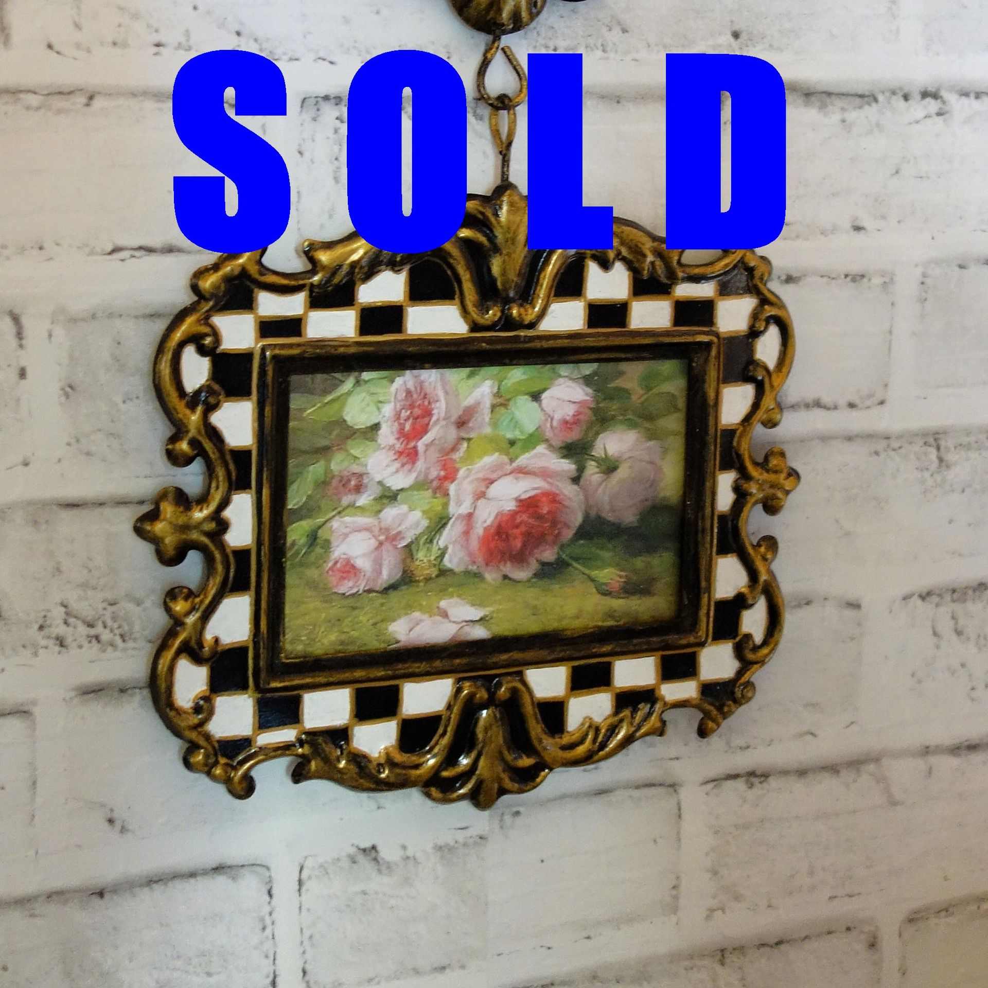 Courtly Picture Frame Black And White Checks With Pink Rose Decor Checked Frame 1 
