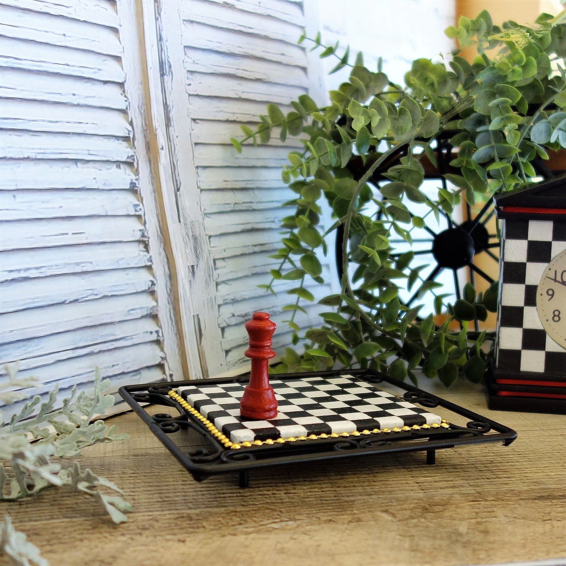 Whimsical Check Riser Small Checkerboard Wrought Iron Riser Chessboard Riser 3 