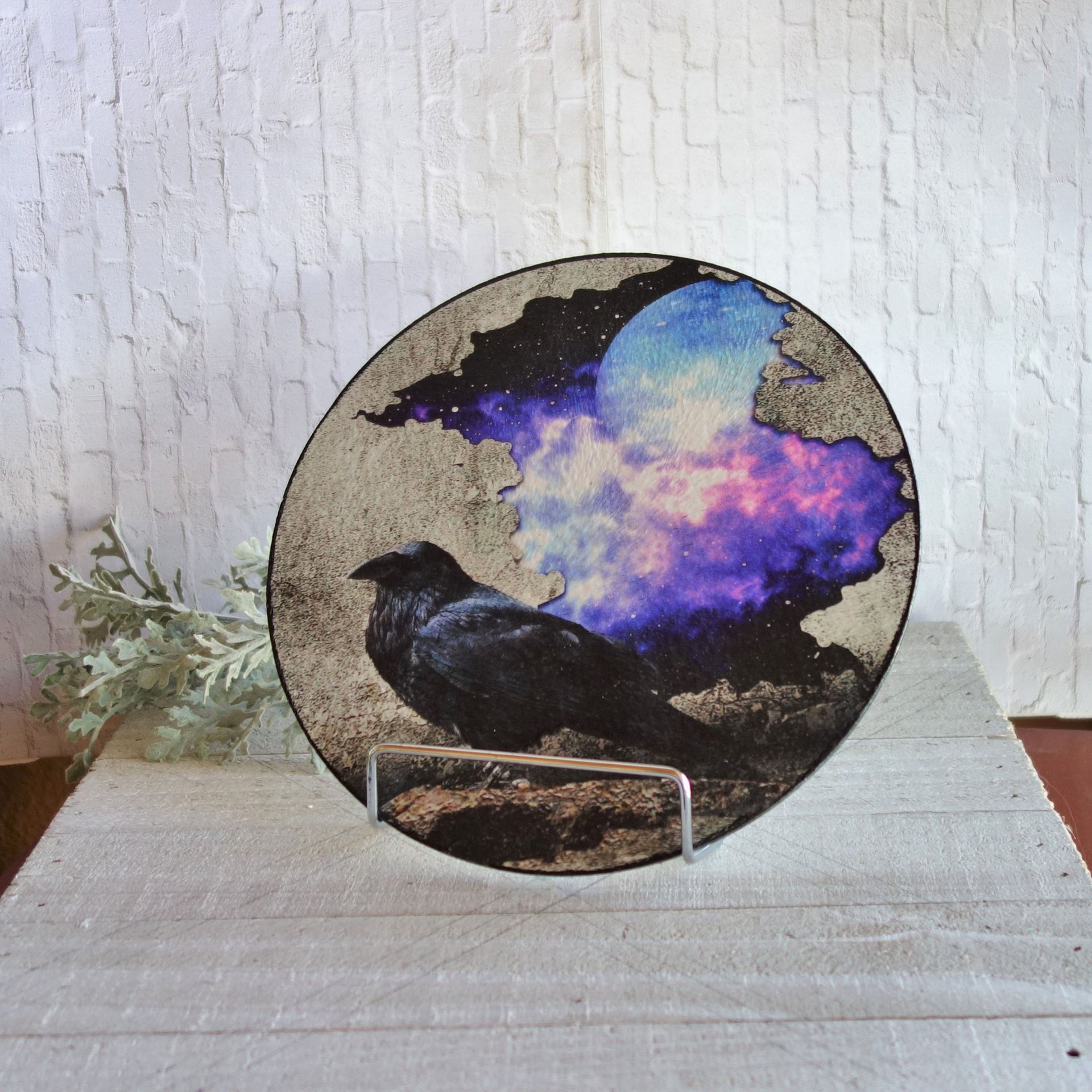 Raven Art Glass Mural Wall Decor Or Tabletop Display Edgar Allan Poe Art 4 