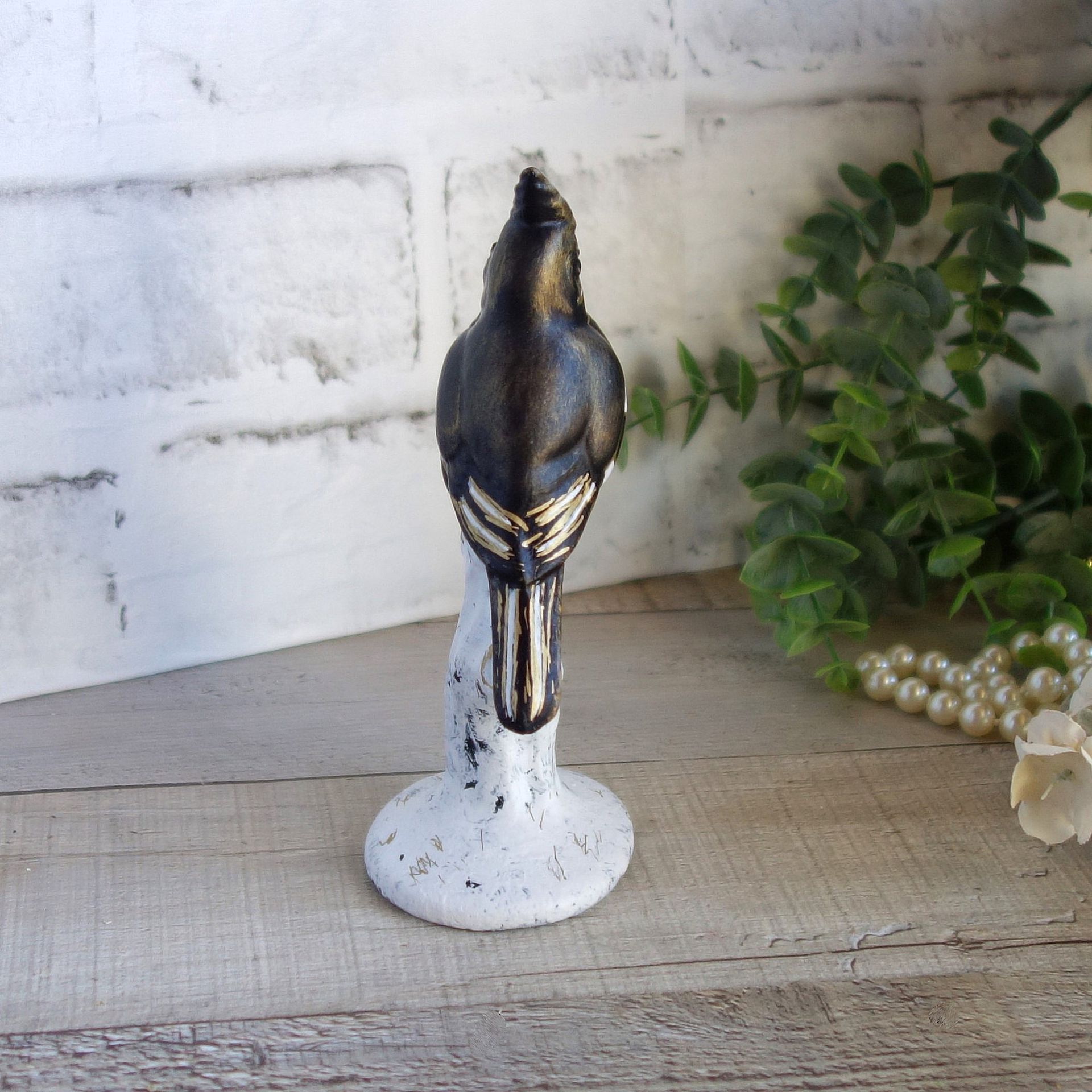 Courtly Checks Songbird Figurine Black And White Checks Decor 5 