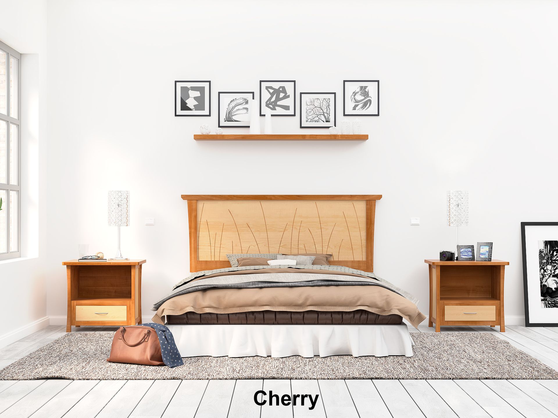 Headboard Queen Size Cherry, Bed, Solid Wood Headboard, King, 5 
