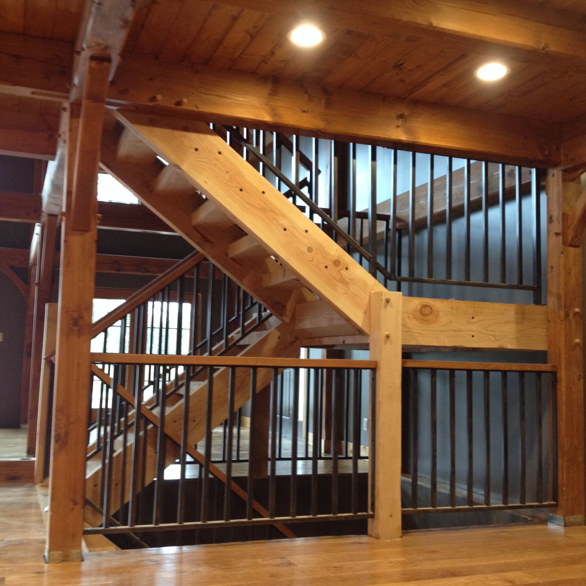 Vertical Bar Railing With Oak Top Rails 5 