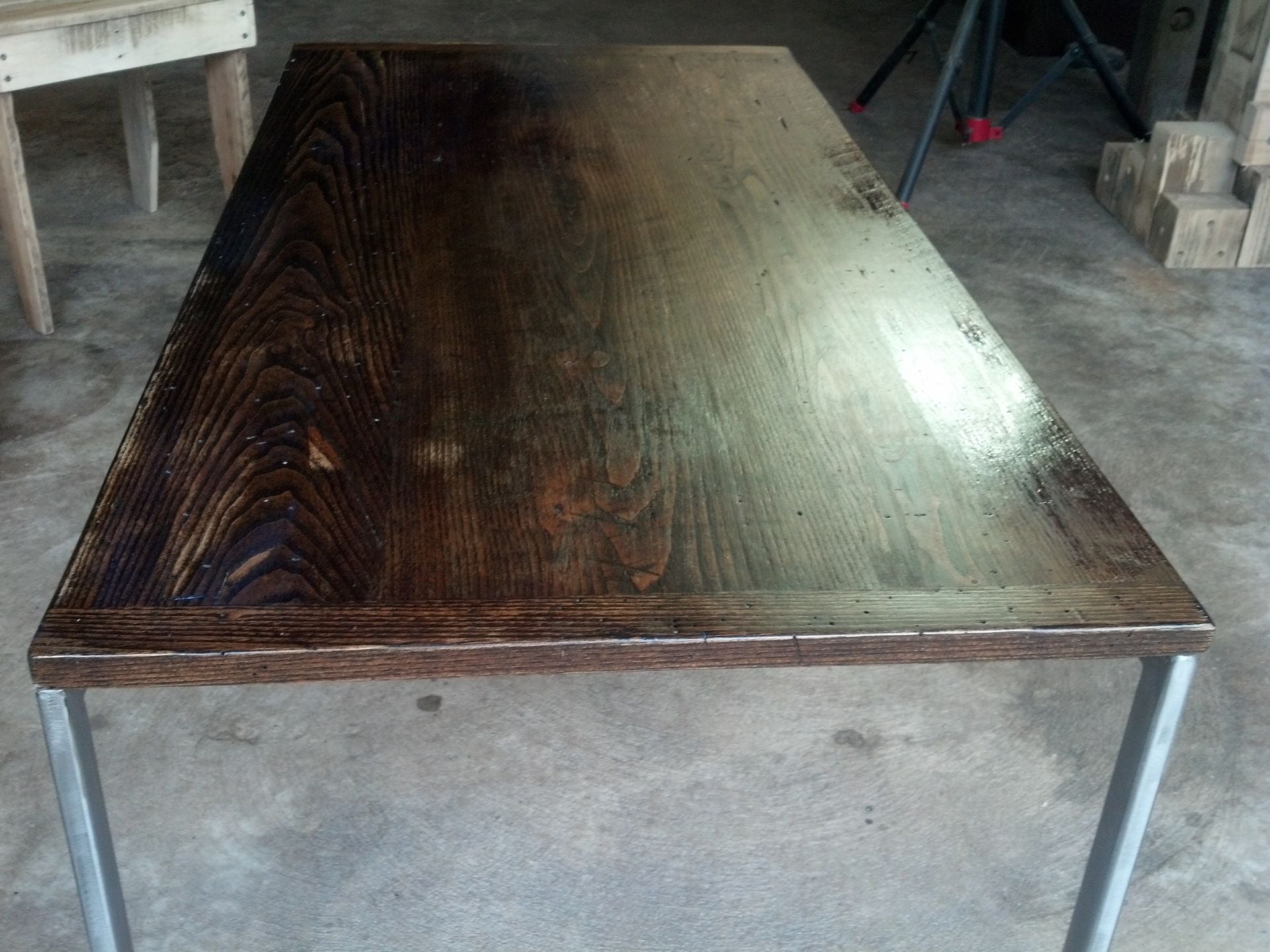 Coffee Table Of Reclaimed Wood And Brushed Alloy Steel