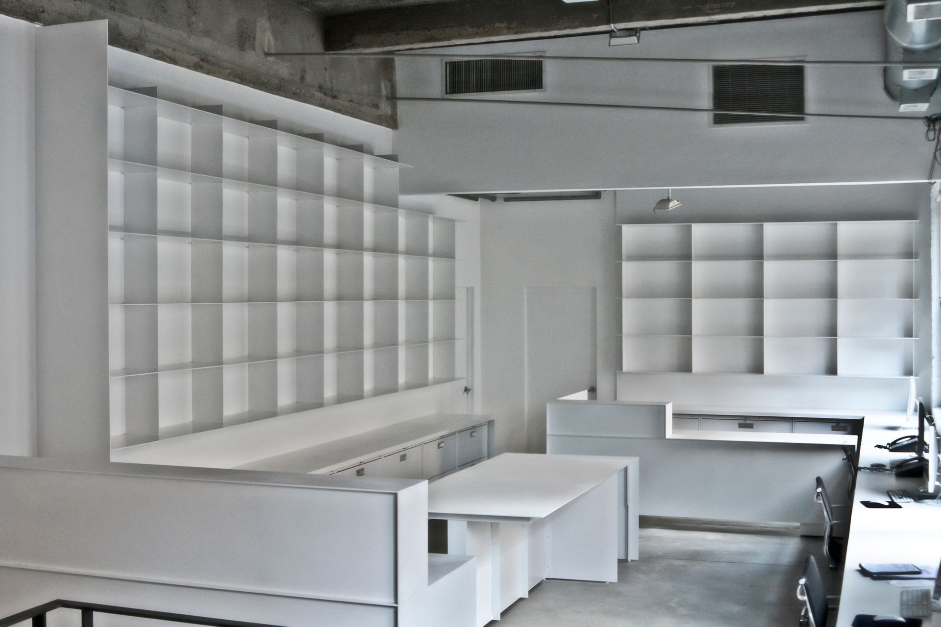 Minimal White Powder-Coated Steel Desks And Conference Table 3