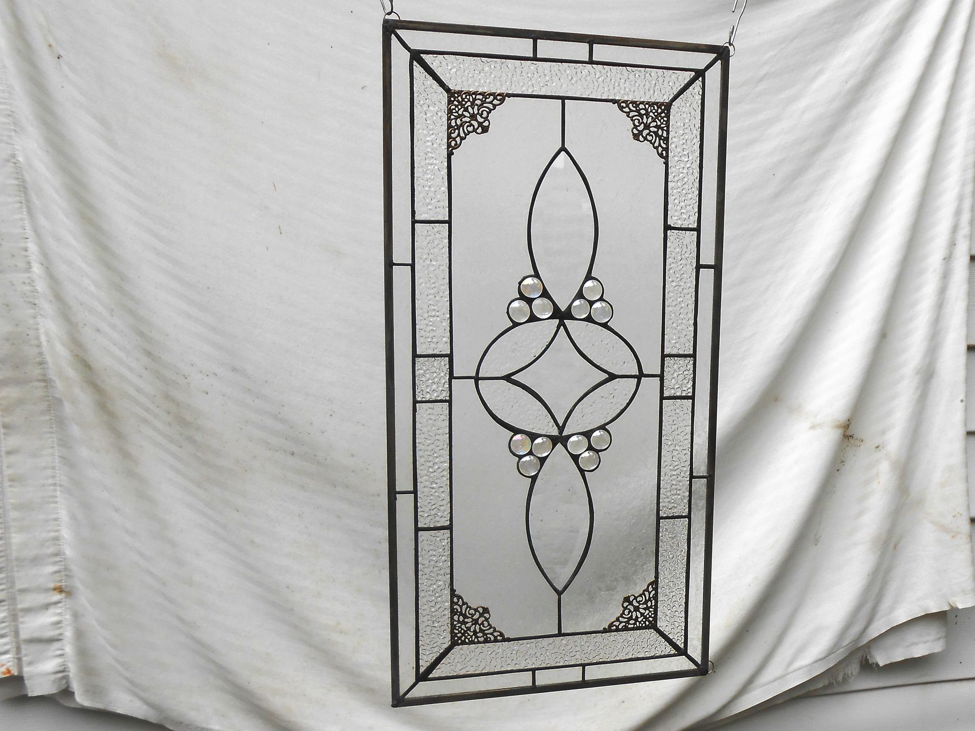 Stained Glass Transom Window, Glass Window Valance, Beveled Glass Panel 6 