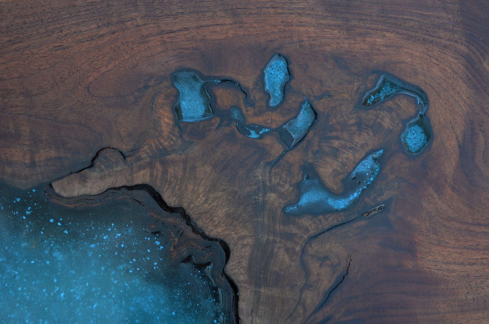 Live Edge Walnut Epoxy Resin/Turquoise Inlay Dining Console 4
