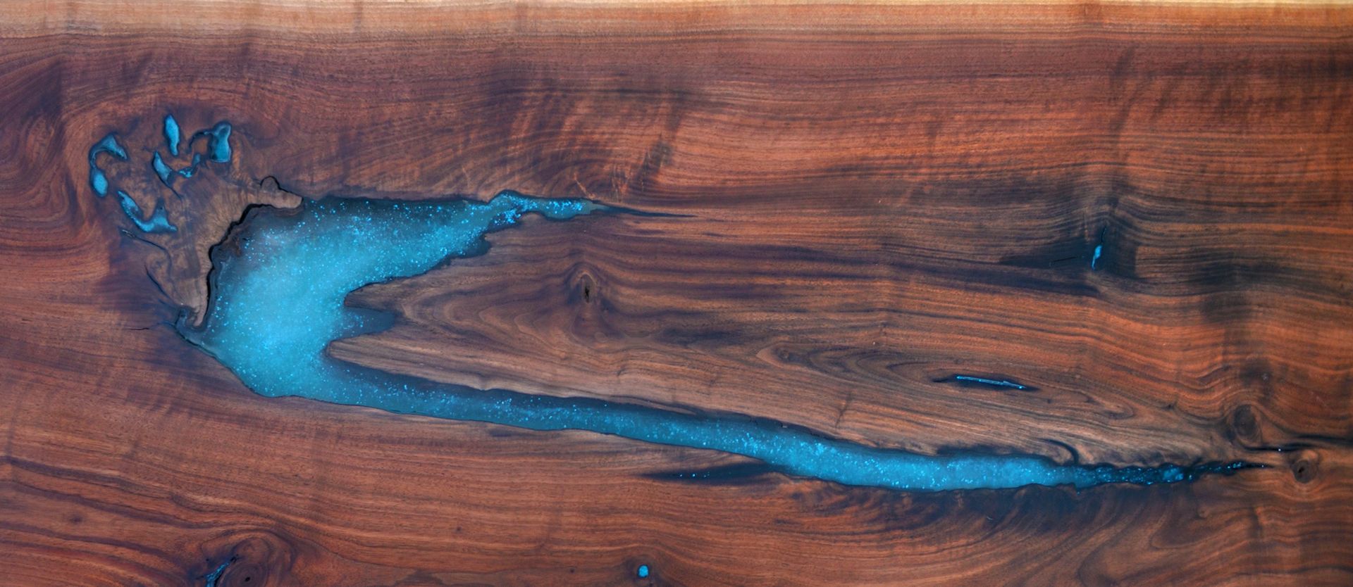 Live Edge Walnut Epoxy Resin/Turquoise Inlay Dining Console 5