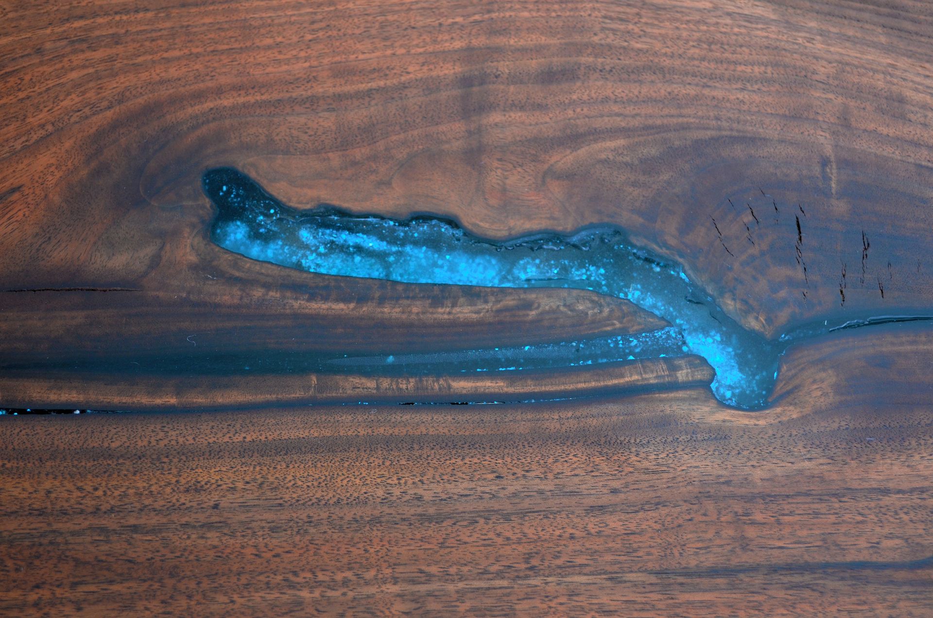 Live Edge Walnut Epoxy Resin/Turquoise Inlay Dining Console 6
