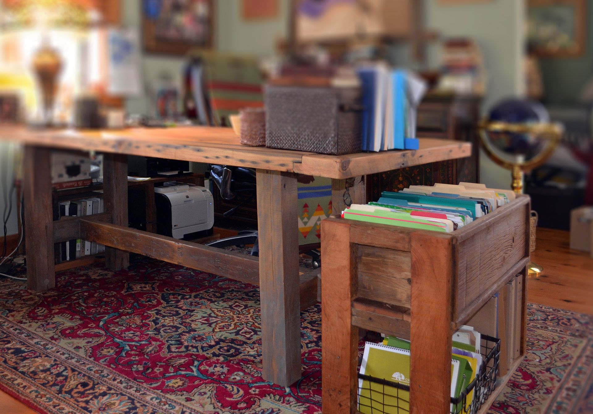 Rustic Wood Office Desk And File Storage 2