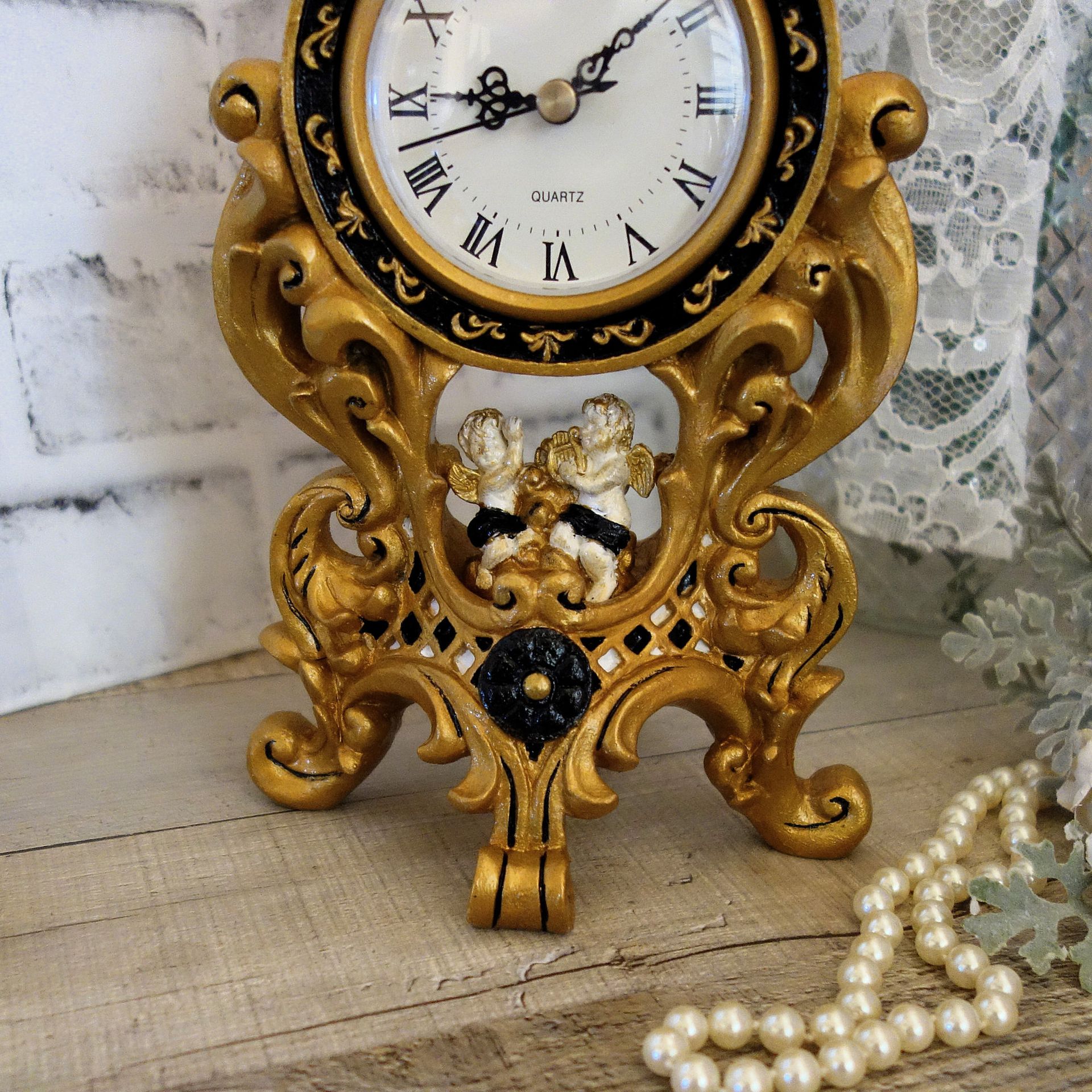 Courtly Mantle Clock Black And White Checked Baroque Clock With Cherubs 4 