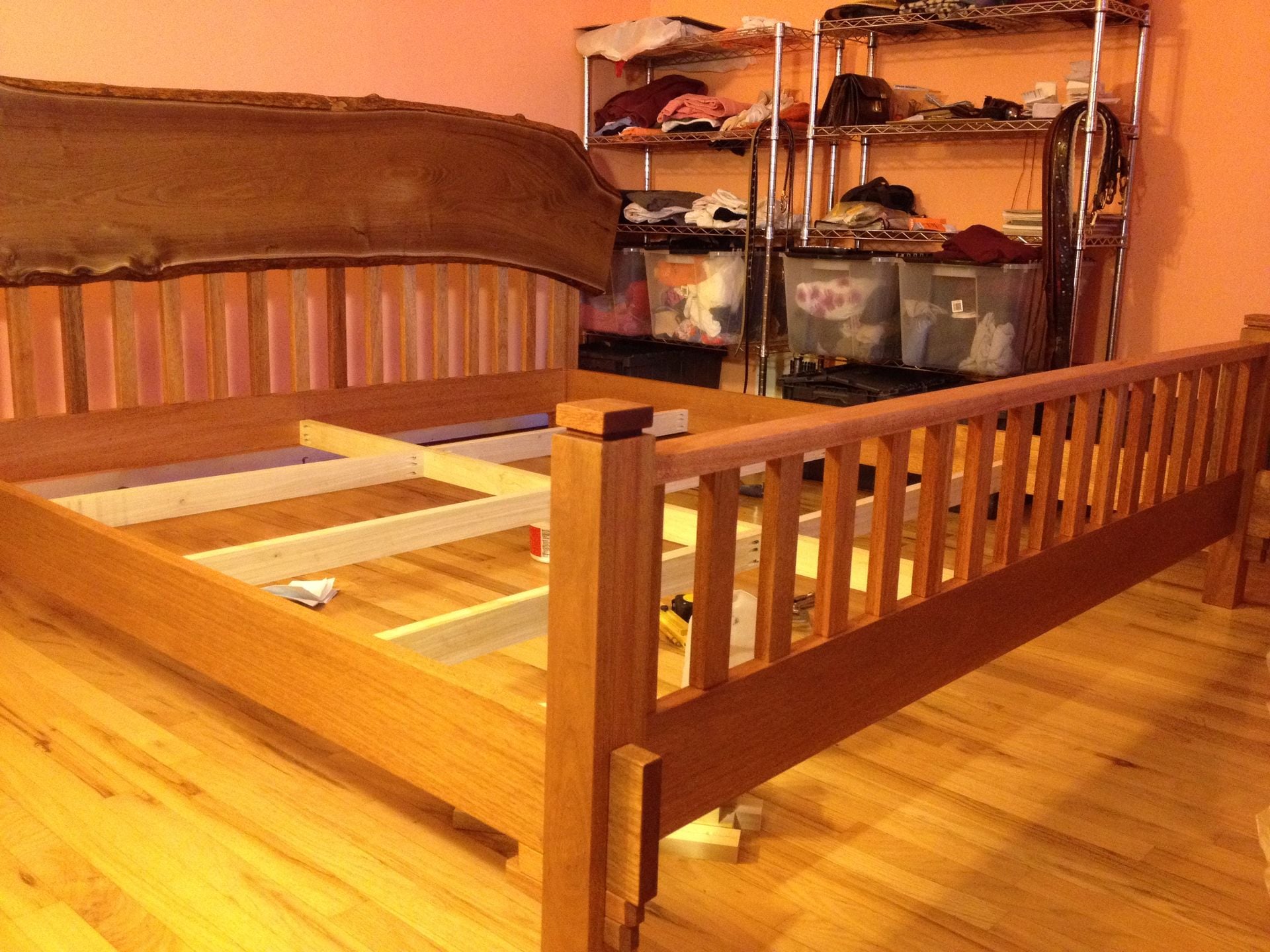 King Size Mahogany Bed With Live Edge Catalpa Headboard