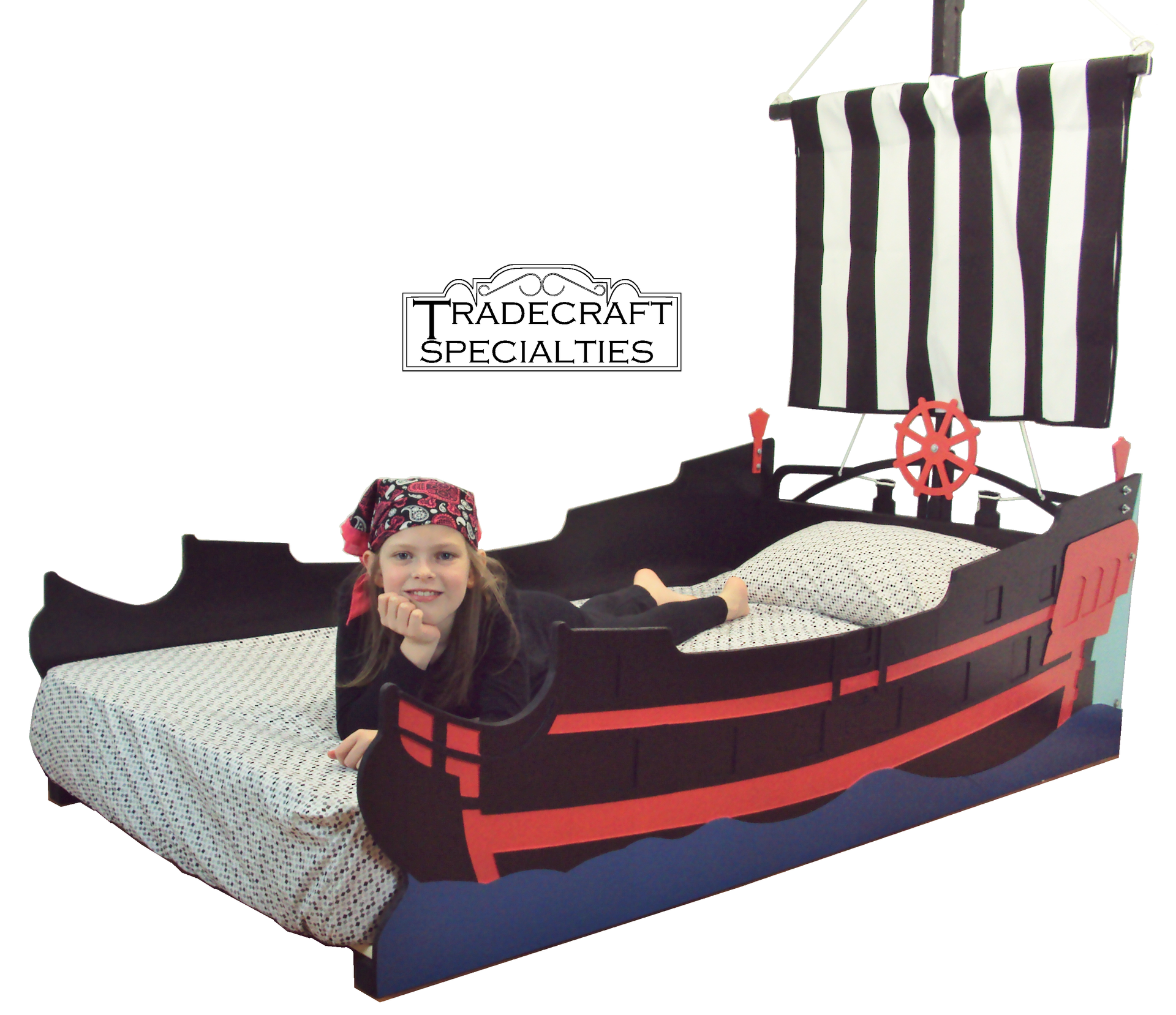 Pirate Ship Twin Kids Bed Frame - Handcrafted - Nautical Themed Children's Bedroom Furniture