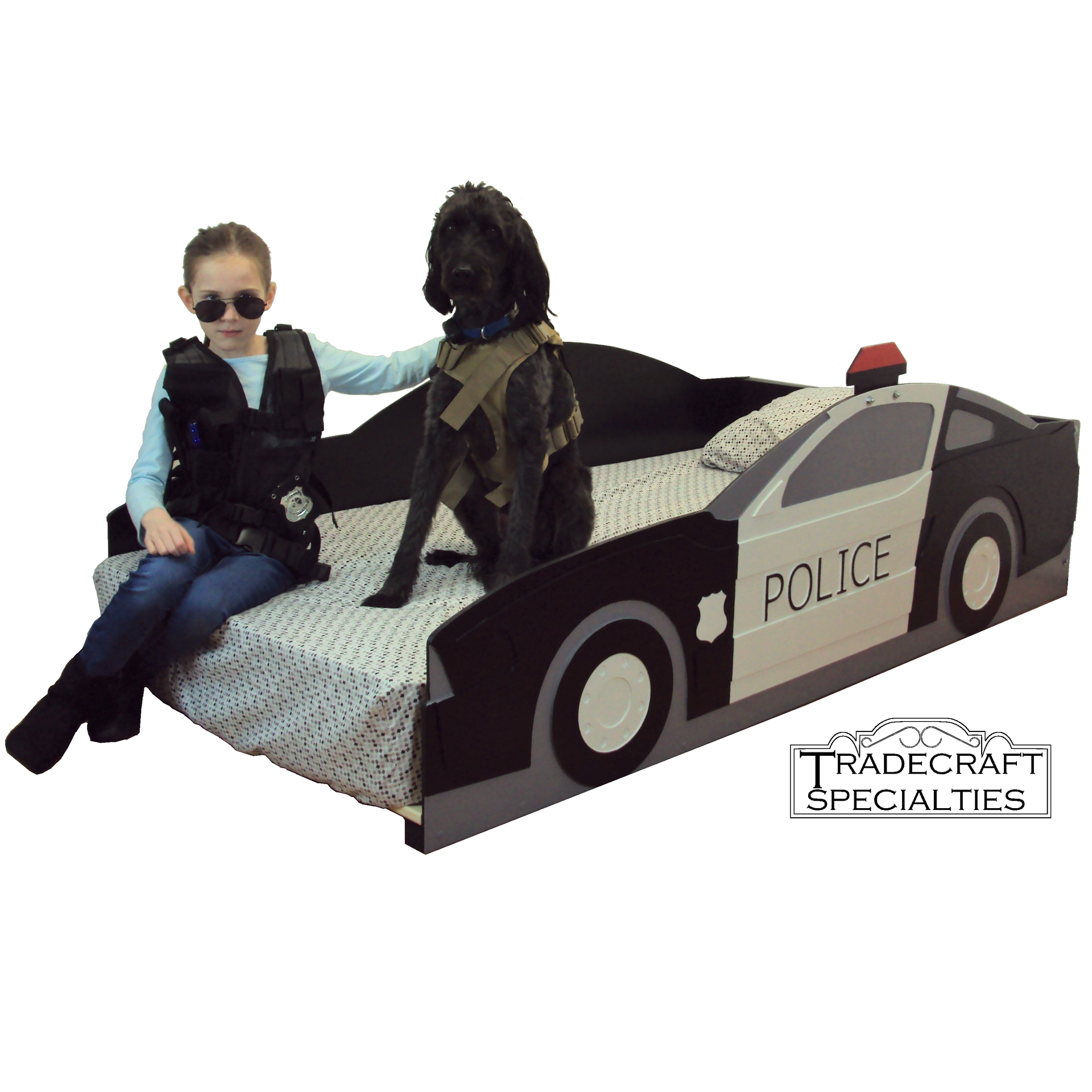 Police Car Twin Kids Bed Frame - Handcrafted - Police Themed Children's Bedroom Furniture