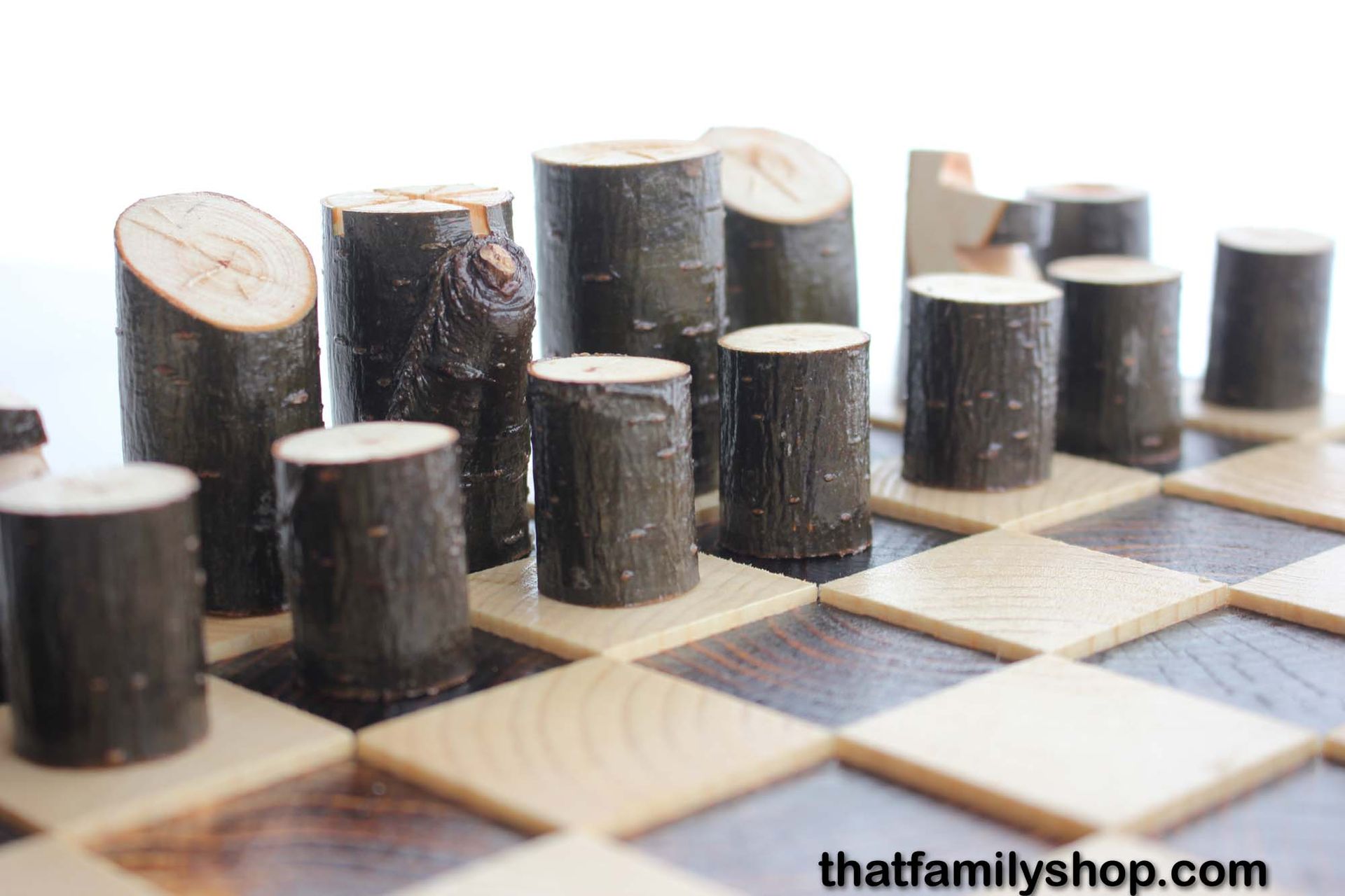 Chess Set With Torched Board And Tree Pieces 3