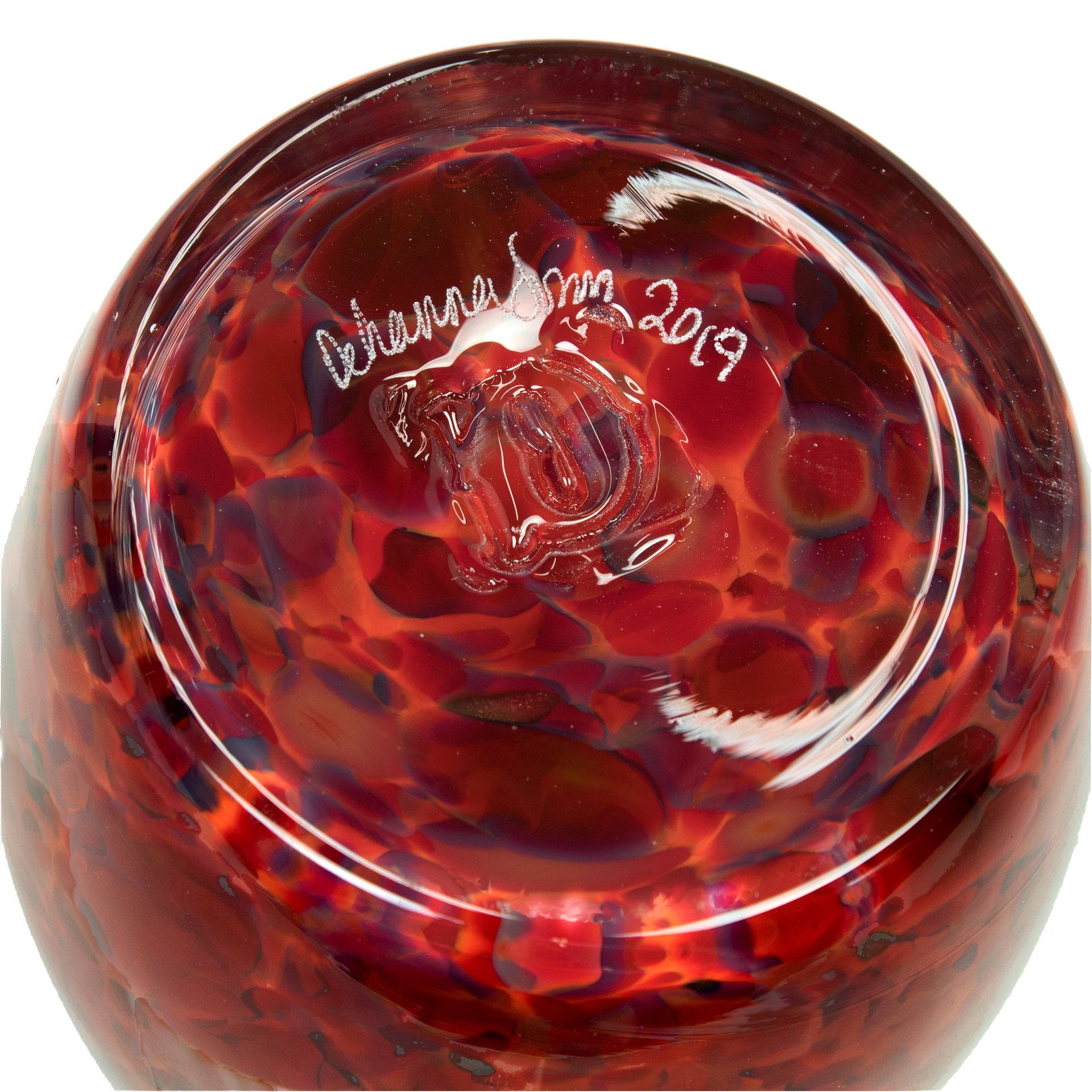 Votive Candle Holder. Hand Blown Art Glass In Red. 5 