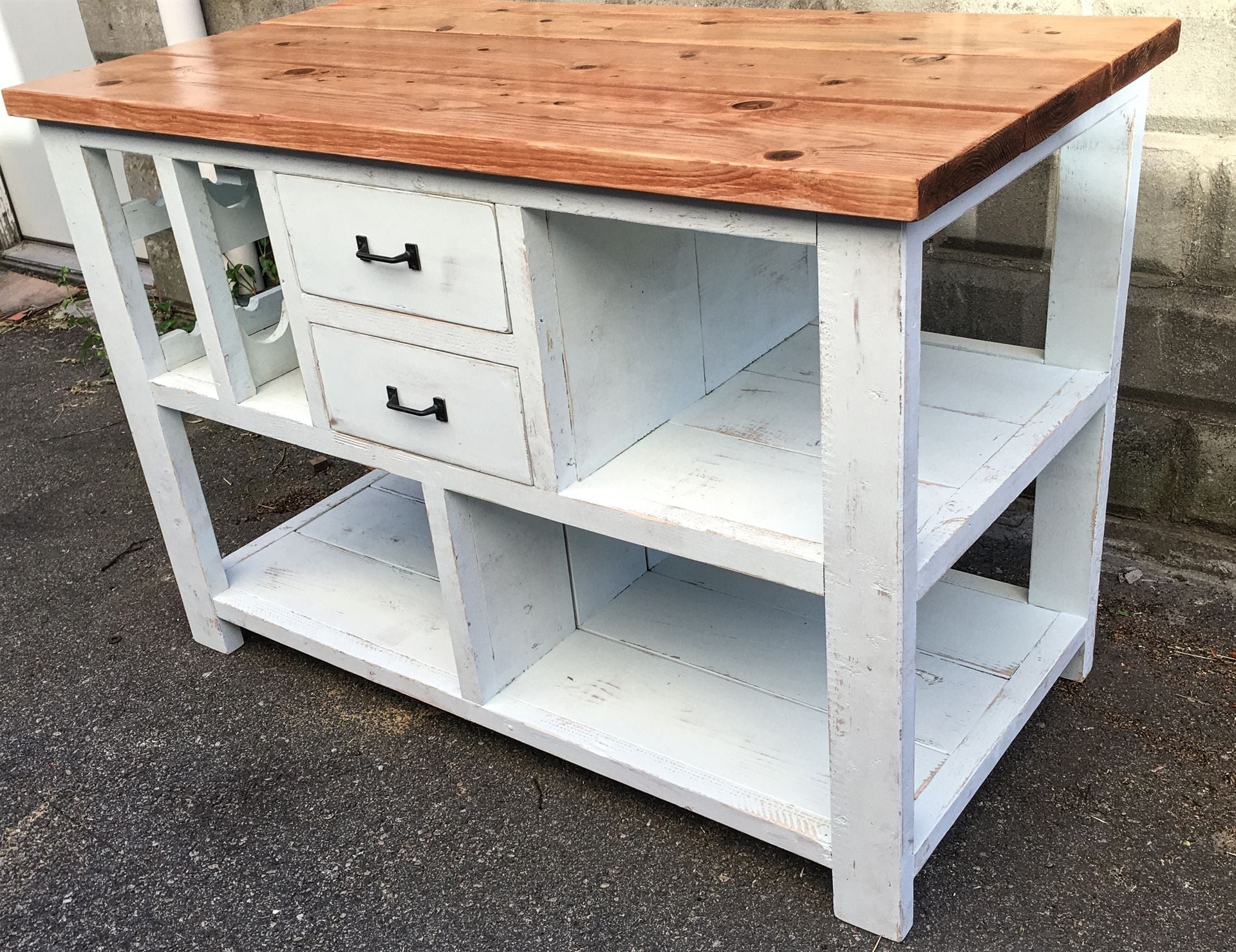 Rustic Shabby Chic Farmhouse Kitchen Island W/ Wine Rack 2 