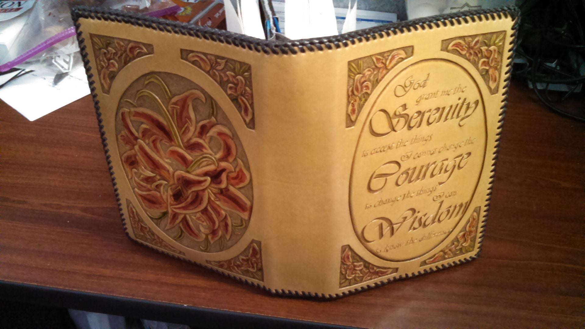 Leather Aa Big Book Cover With Serenity Prayer And Lillies