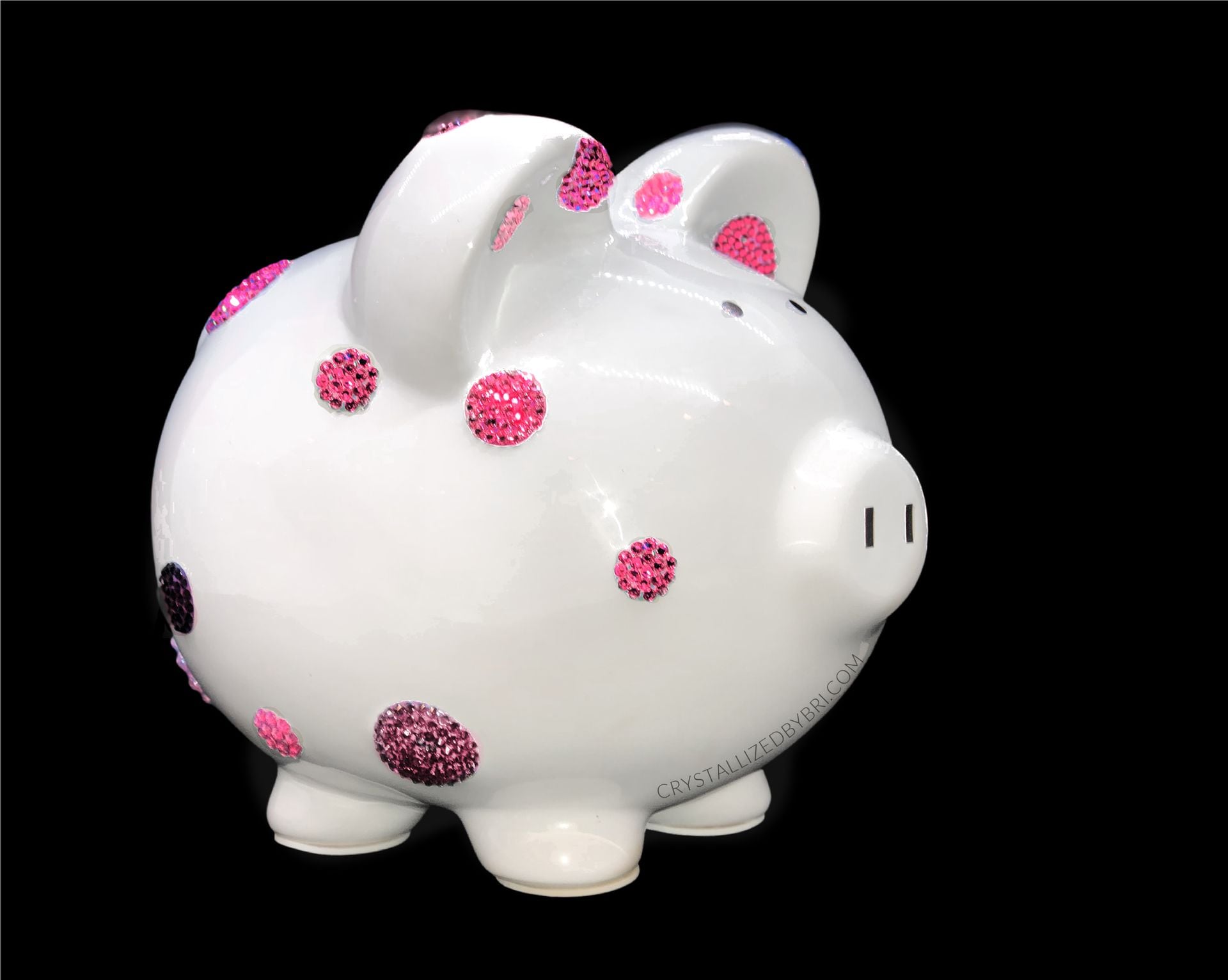 Pink Polka Dot Crystallized Piggy Bank Girls Newborn Bling Genuine European Crystals