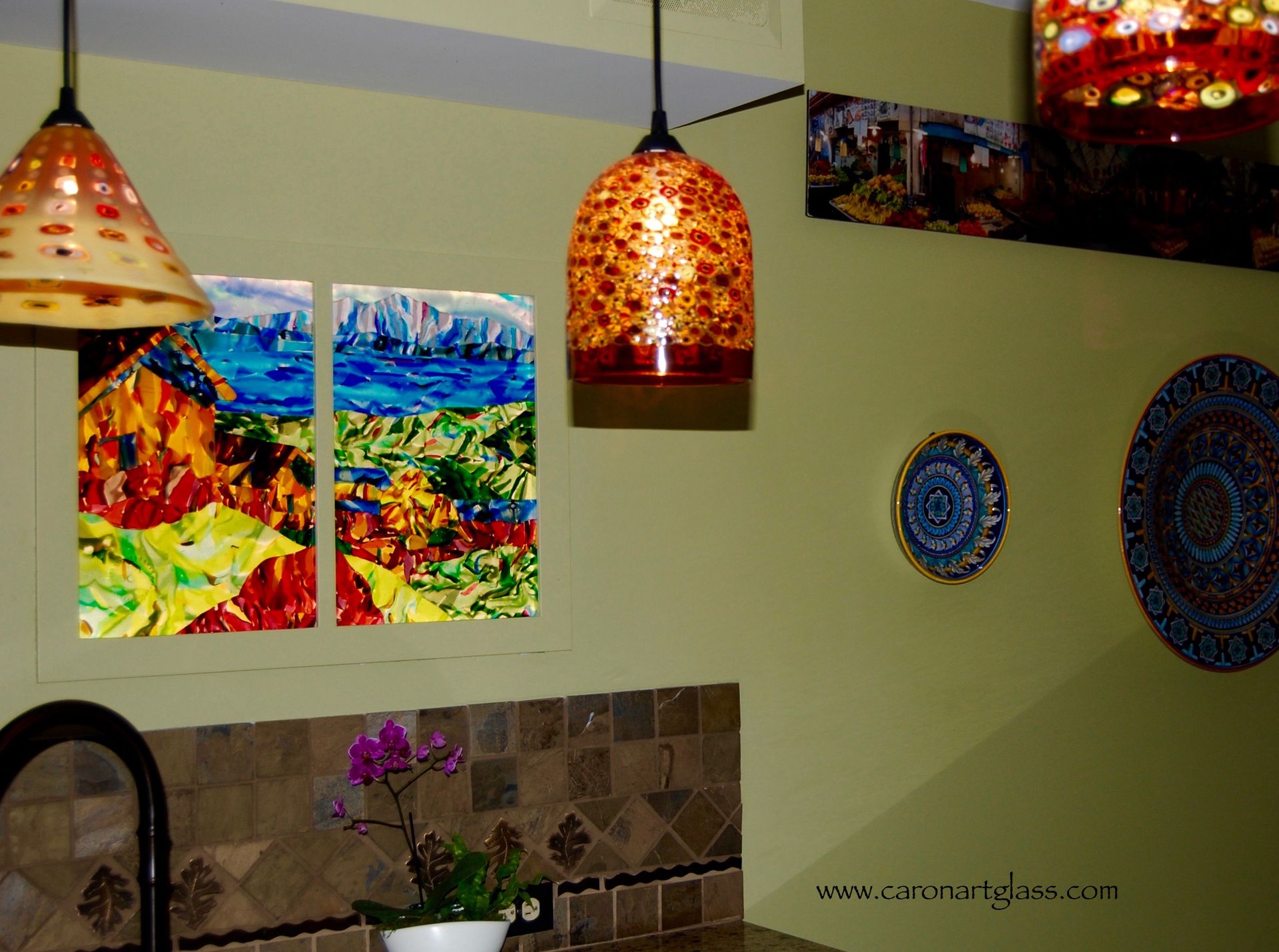 Impressionistic Fused Glass Illuminated Wall Art Featuring Handmade Glass- Lake Titicaca 4