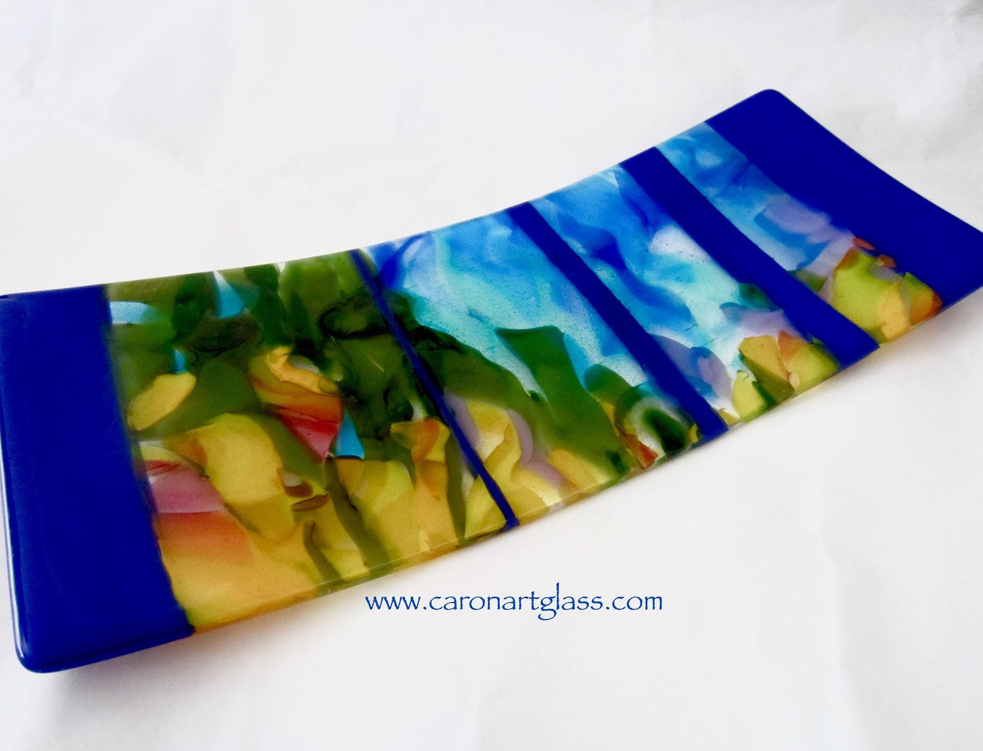 Modern Coastal Fused Glass Serving Platter Featuring Handmade Glass - Big Sur 1