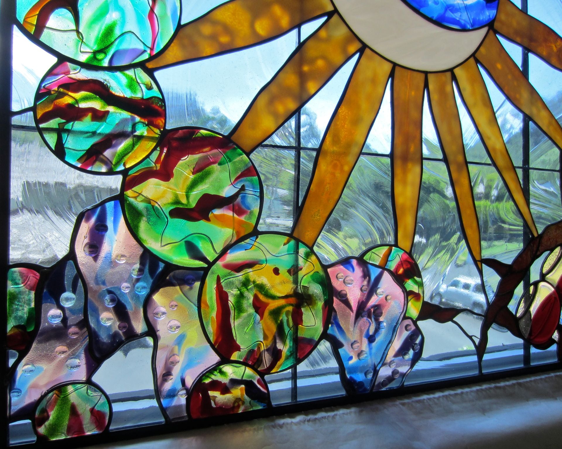 Vineyard Inspired Stained Glass Skylight Featuring Hand Made Glass - De Cep En Verre 6 
